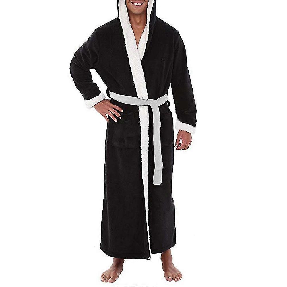 Men Long Hooded Bathrobe Soft Nightgown Robe Dressing Gown