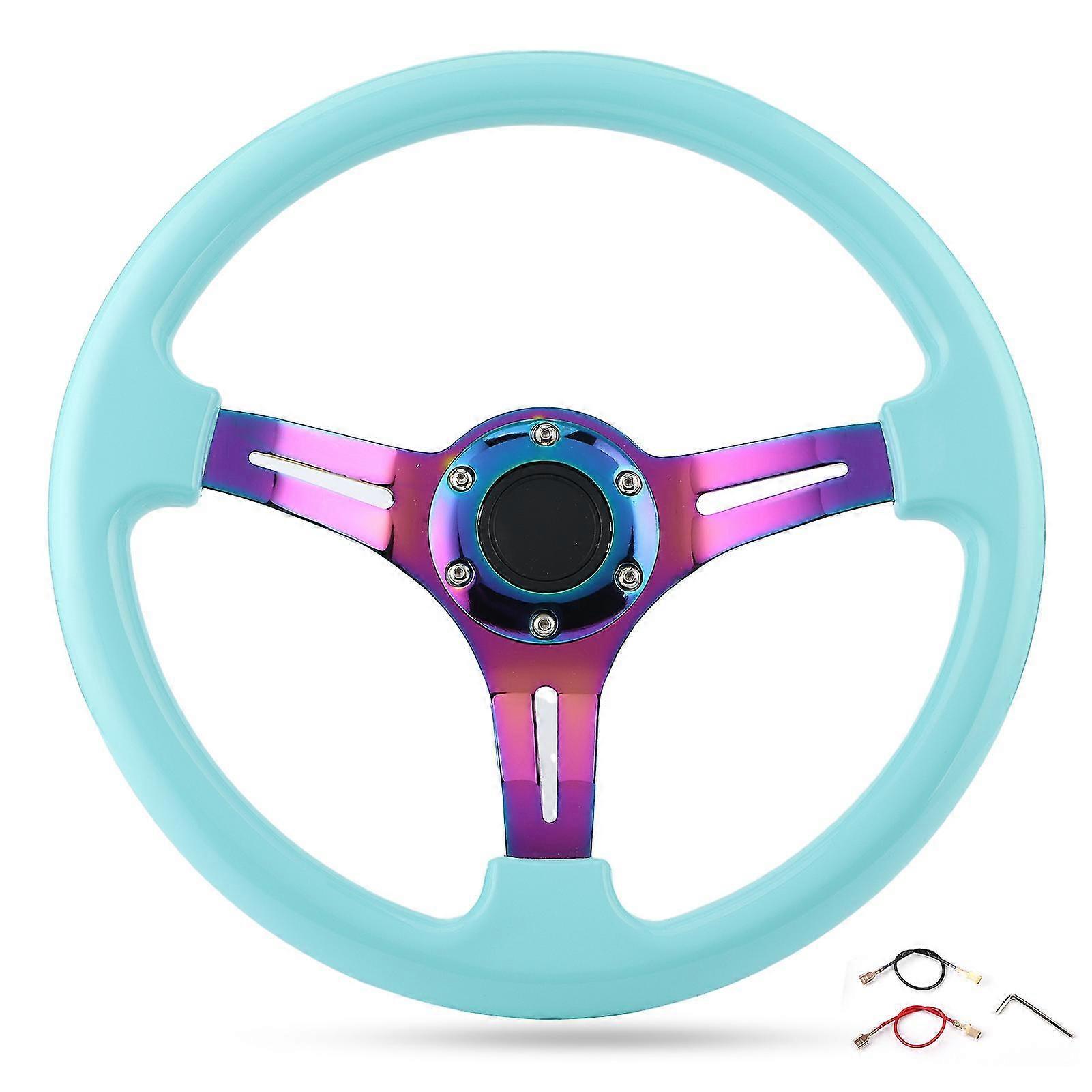 350mm Dia Light Blue Universal Deep Dish Bolt Racing Steering Wheel Replacement
