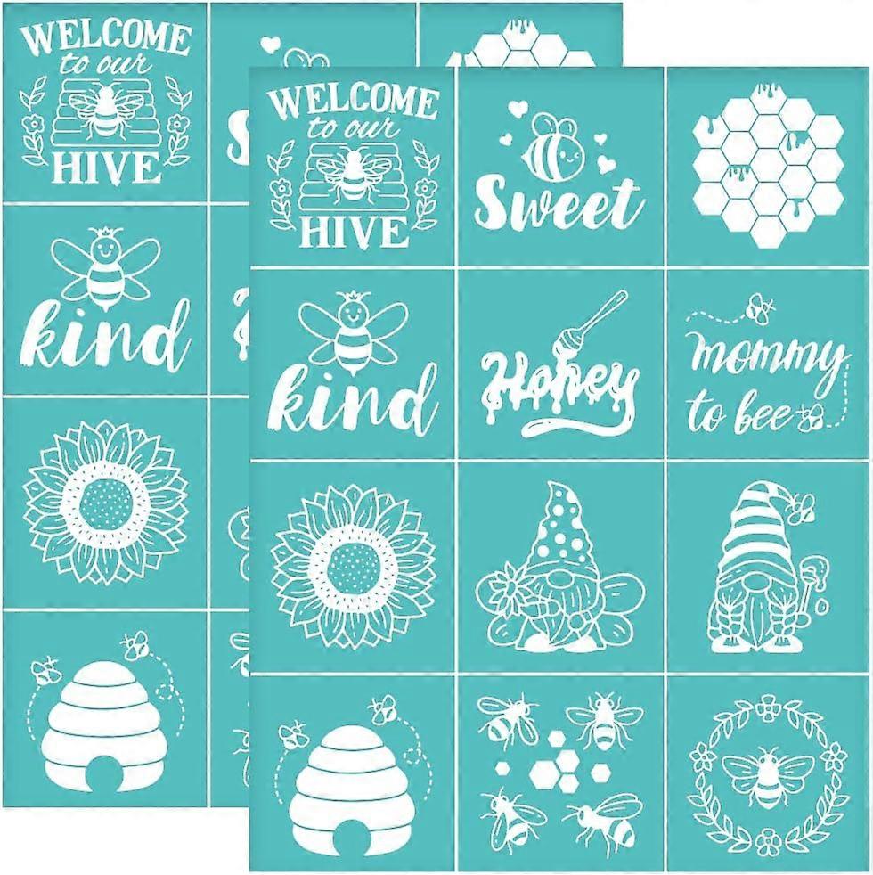 2pcs 8.6x11 Inch Self-Adhesive Silk Screen Printing Stencils Spring Bee Sunflower Stencils Reusable Silkscreen Stencils Honeycomb Gnome Doll Mesh Tran