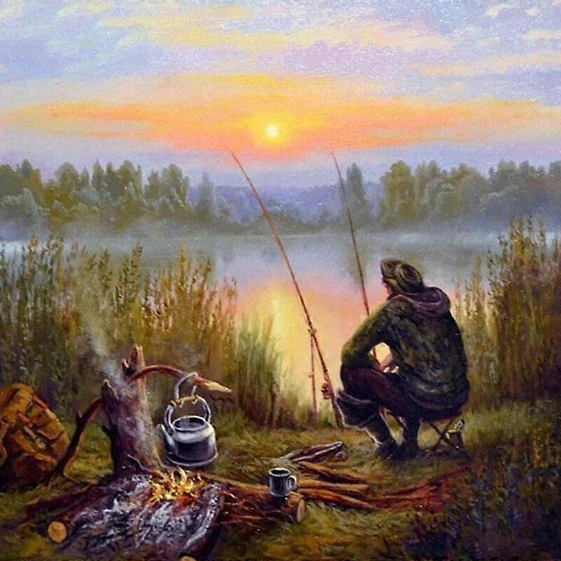 Dww-30 x 40 cm, Man Camping and Fishing Diamond Painting Diamond Embroidery Painting5D Canvas Painting for Children and Adults, Rhinestone Puzzle Set,