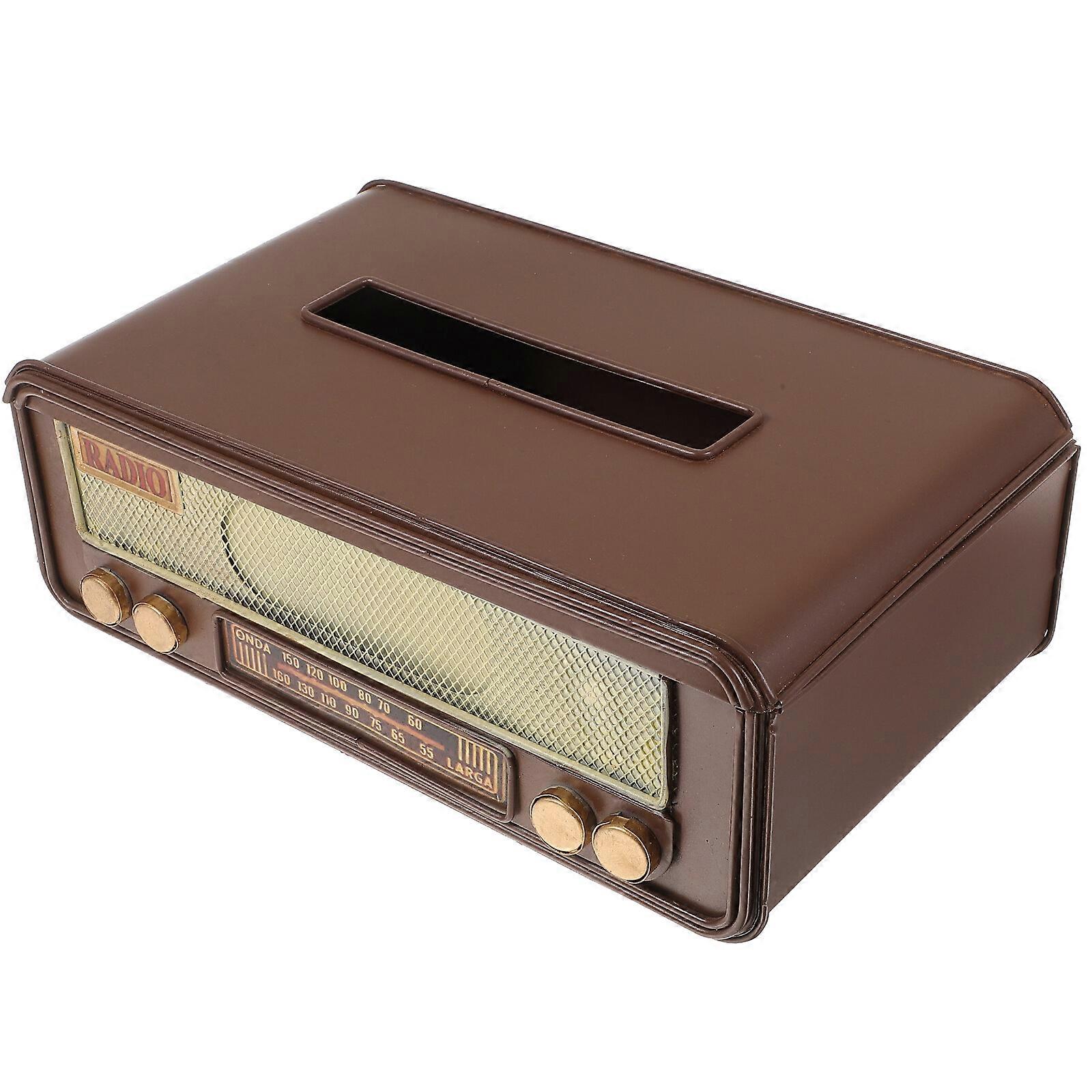 Retro Radio Shape Tissue Box Napkin Storage Container Paper Towel Holder for Home Bar Office