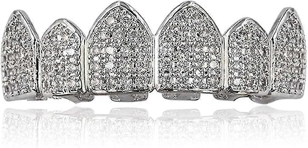 18k Plated Macro Pave Cz Iced-out Grillz With Molding Bars Included