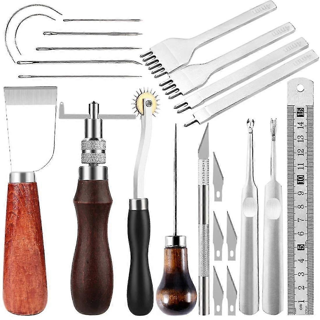 Leathercraft Tool Sets With Hand Sewing Stitching Punch Carving Tools And Other Leather Working Acc - MXBC