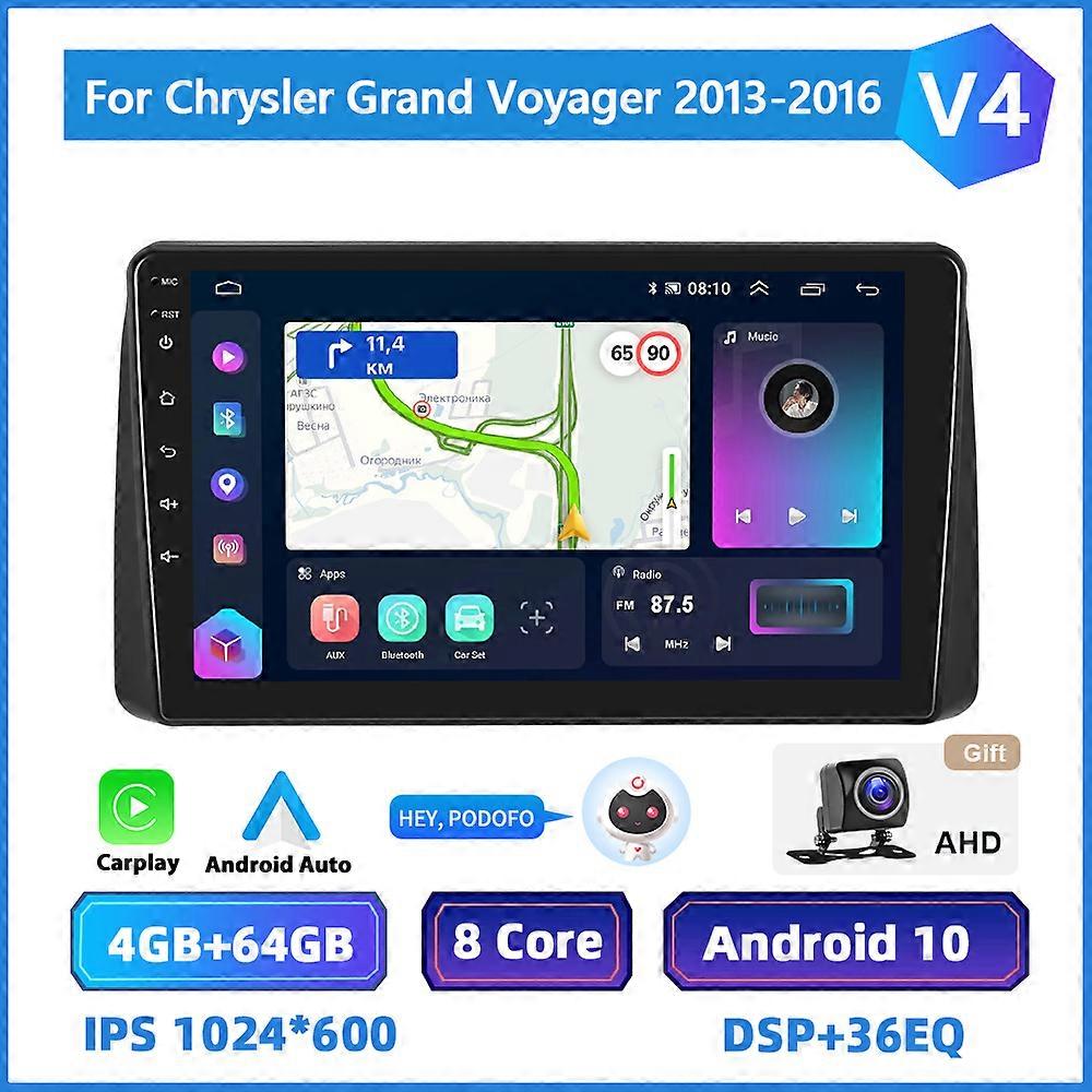 Podofo AI Voice Car Screen Player For Chrysler Grand Voyager 2013-2016 2Din Android Auto WIFI+4G Split Screen AM RDS FM Receiver