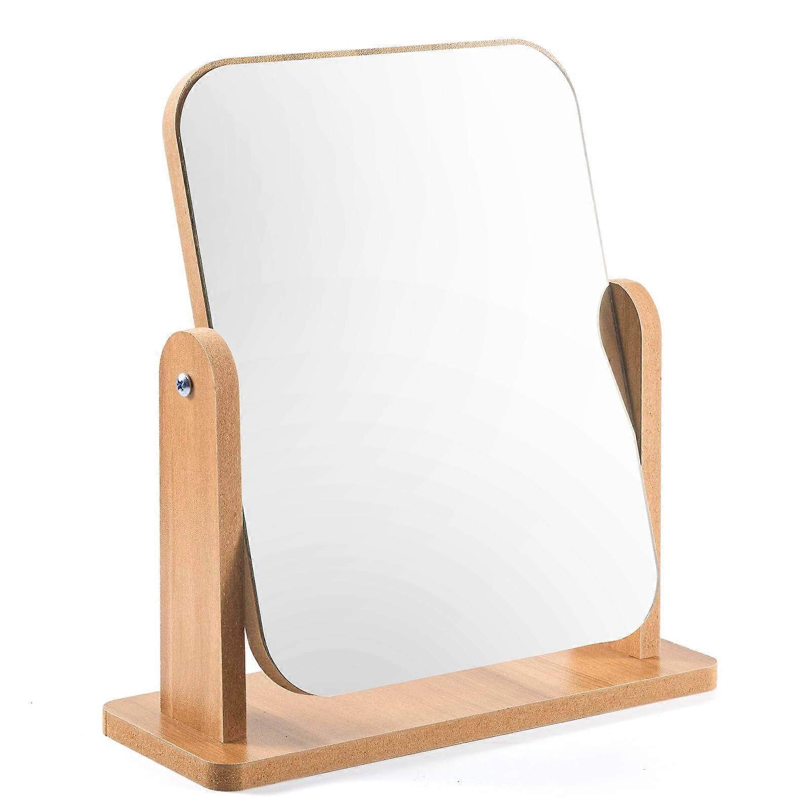 Vanity Mirror Wood Desk Makeup Mirror , 360 Swivel Desktop Square Mirror for Dressing Table Desk, Bathroom, Bedroom (1), 22 x 17CM