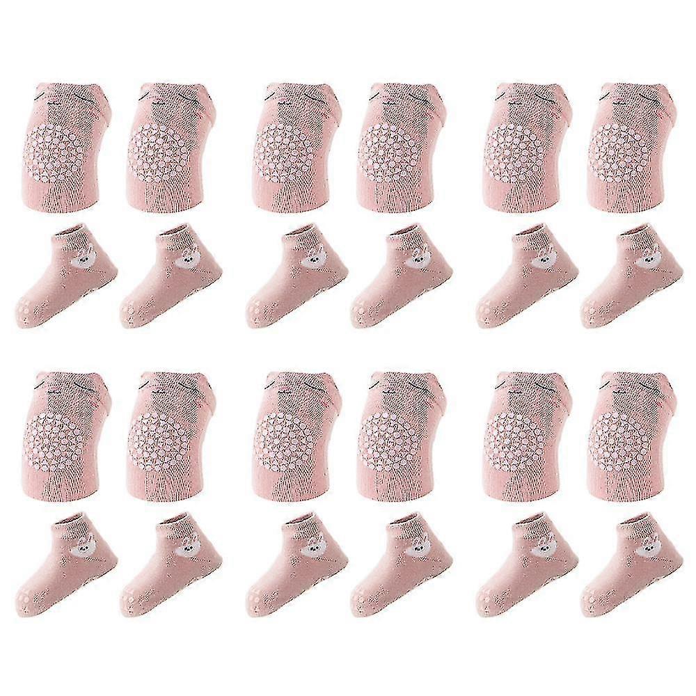 6 חליפות זחילה נגד החלקה רפידות ברכיים וגרביים נגד החלקה מגן ברכיים פעוט באיכות גבוהה