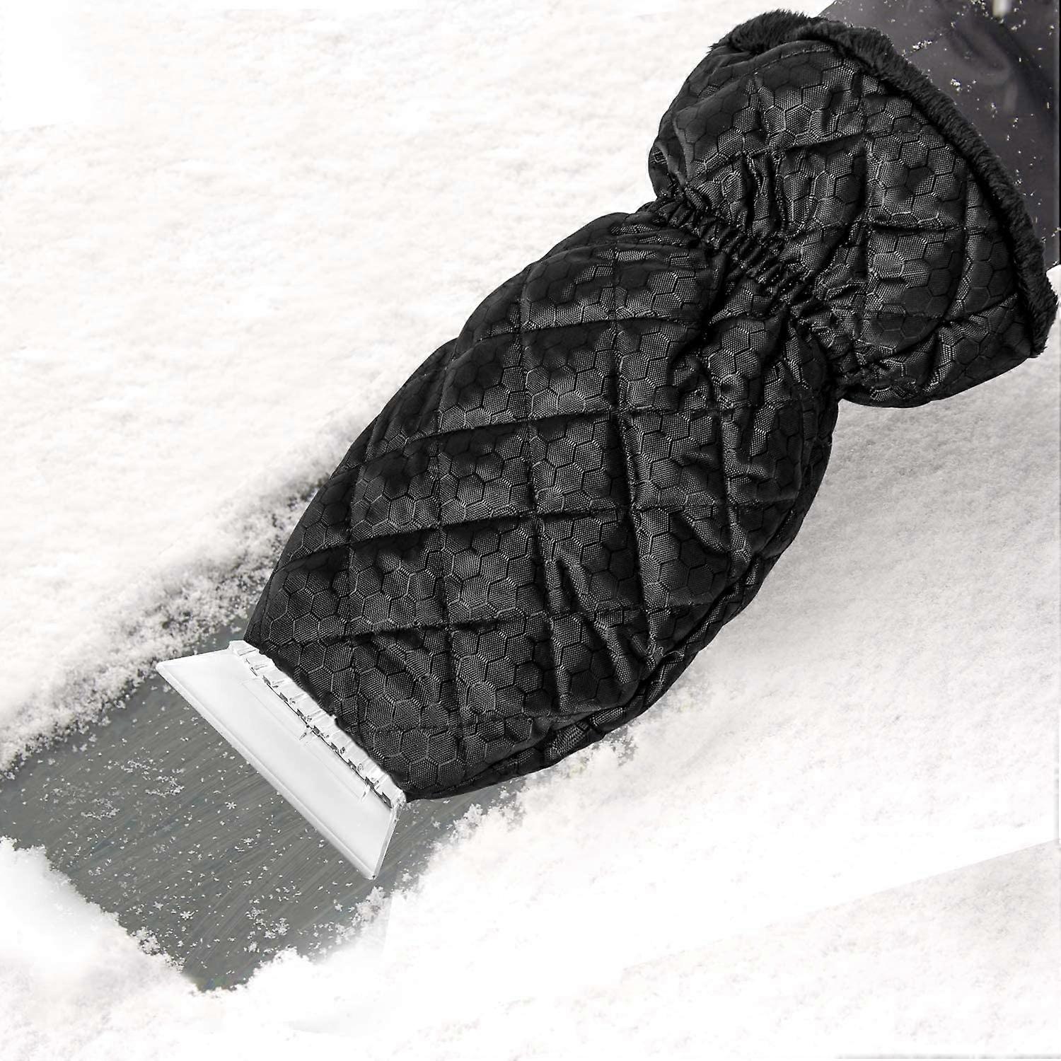 Ice Scraper for Car, Ice Scraper Mitt Windshield Snow Scraper with Waterproof Snow Remover Glove Lined of Thick Fleece Black