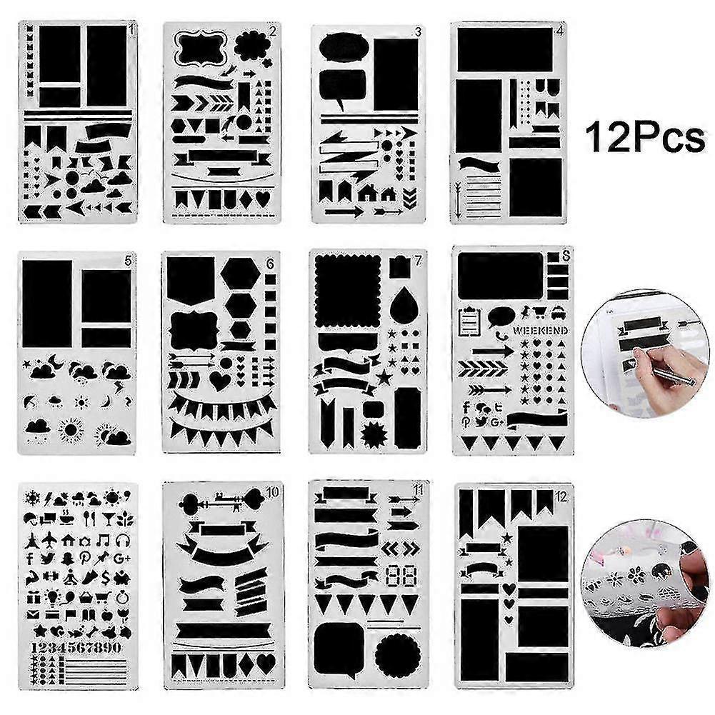 12 Pcs / set Bullet Stencil Set Plastic Planner Diy Drawing Template for Diary Notebook