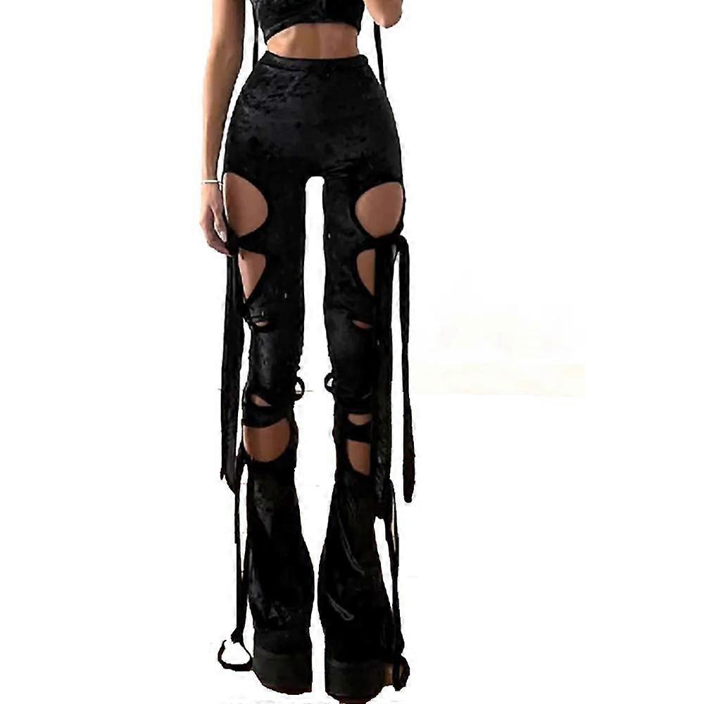 ダークベルベット中空アウトペンシルパンク包帯女性セクシーなハイウエストパンツ