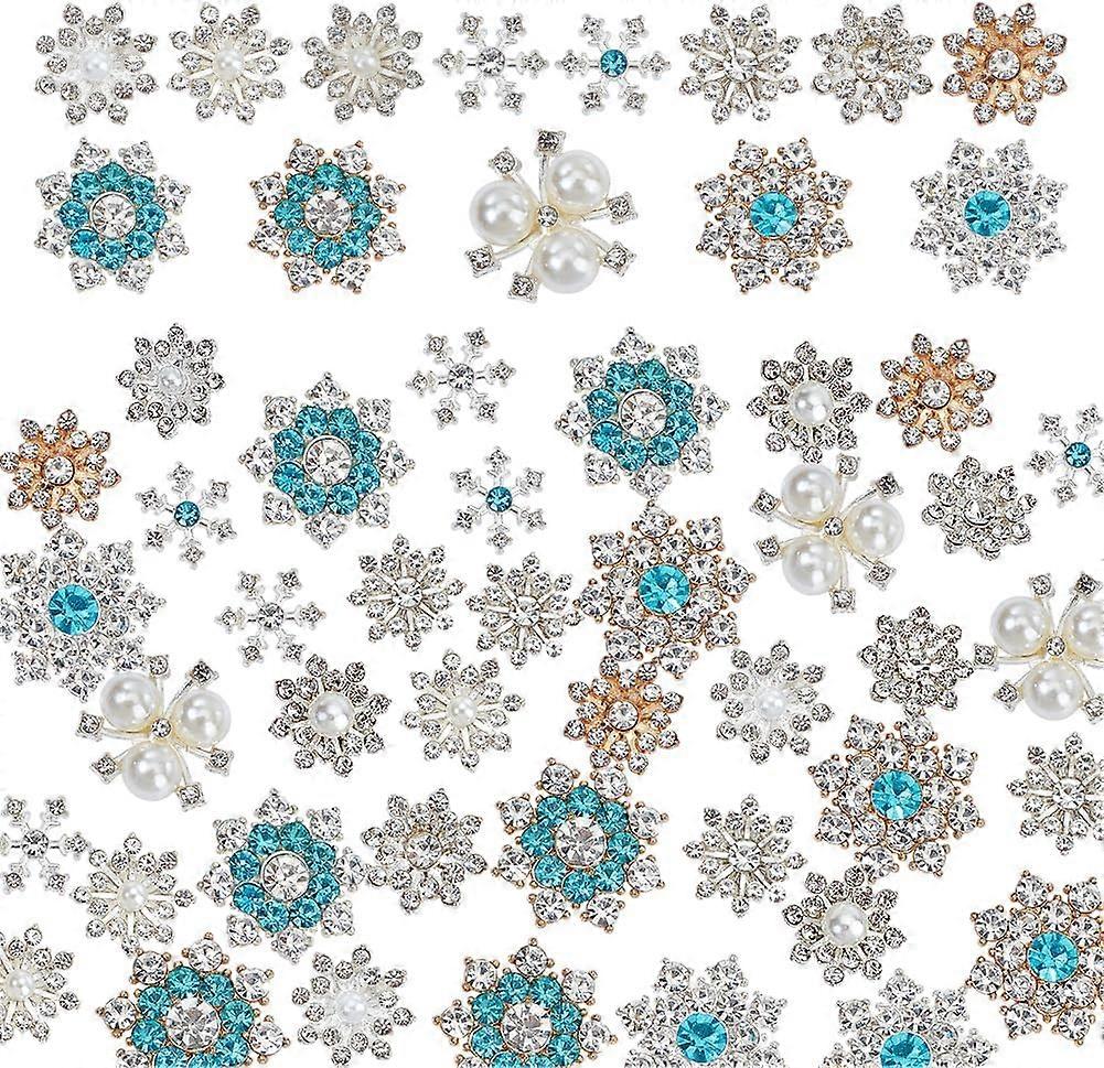 52Pcs Snowflake Rhinestone Buttons Embellishments 13 Styles Retro Flatback Rhinestone Buttons Crystal Applique Snow Embellishments Flower Buttons for