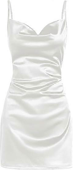Women's Satin Sleeveless Spaghetti Strap Mini Dress