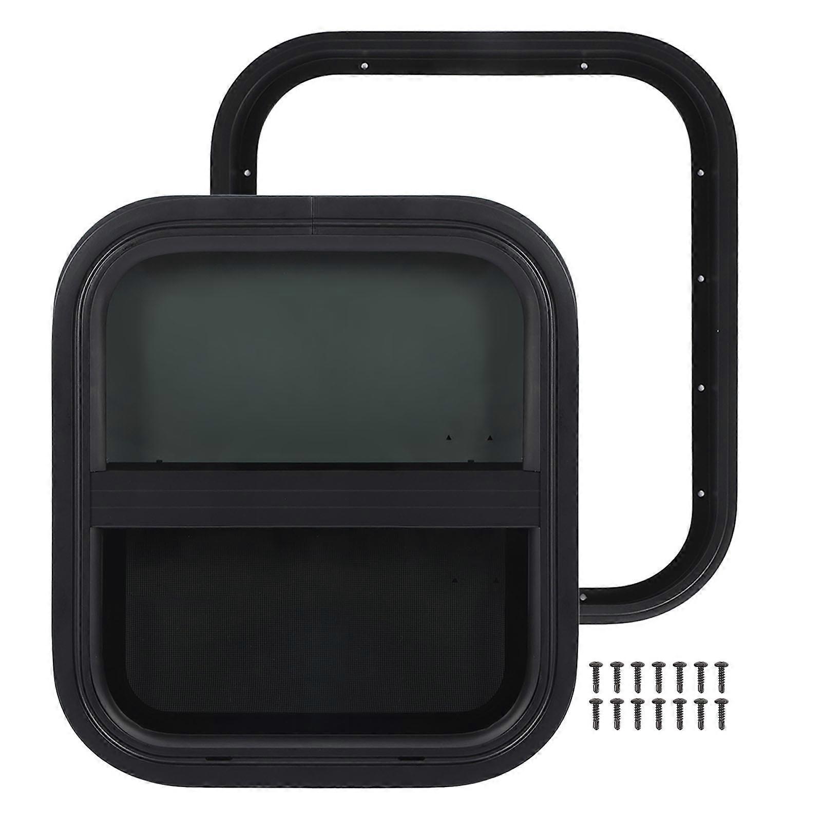 RV Window 406x356mm / 15.98x14in Waterproof UV Resistant Tinted Slide Trailer Window with Screen for Camper Construction Vehicle