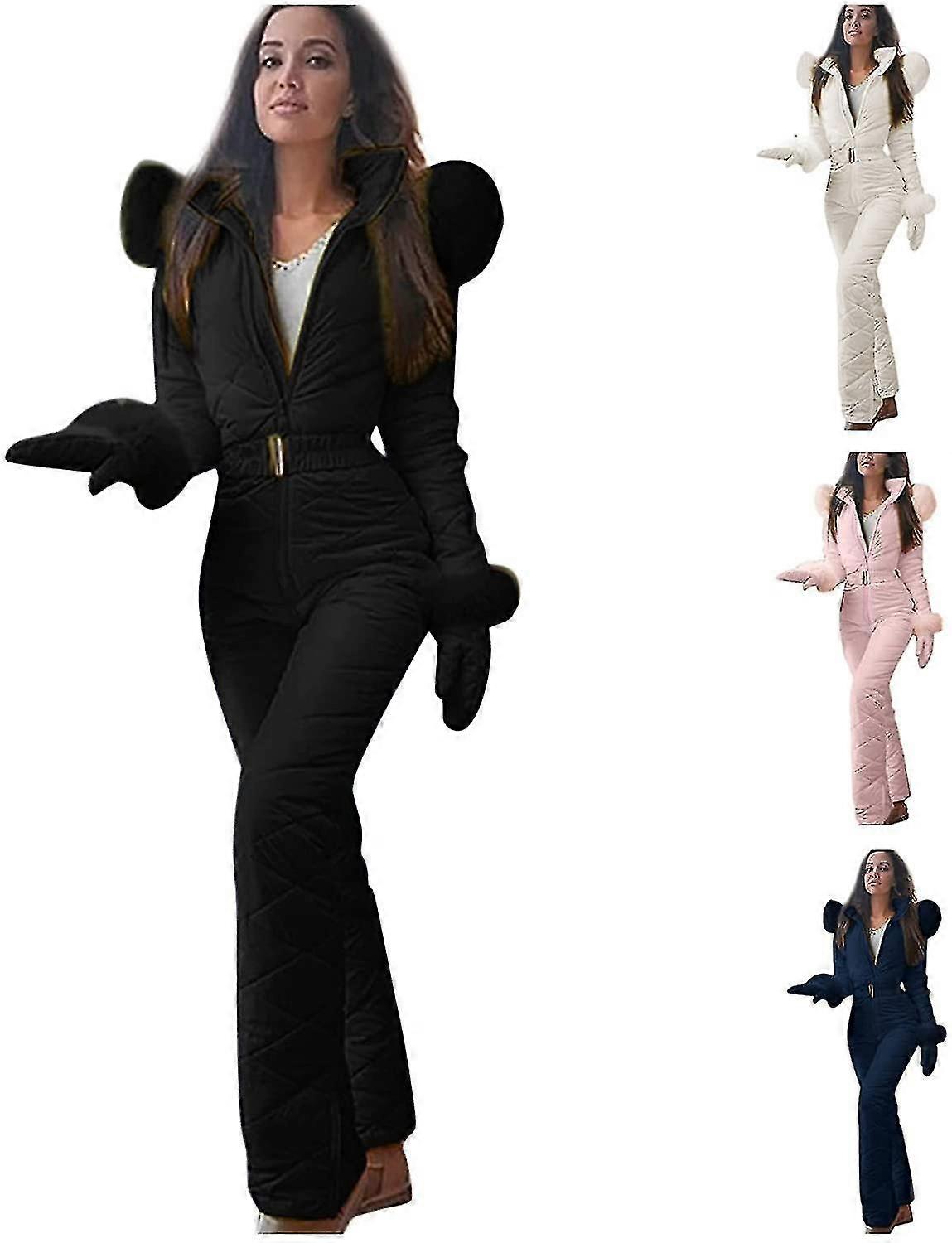 بدلات التزلج الشتوية للنساء بالإضافة إلى حجم قطعة واحدة بذلات مقنعين المعاطف الرياضية العالية للماء على الجليد Snowsuit