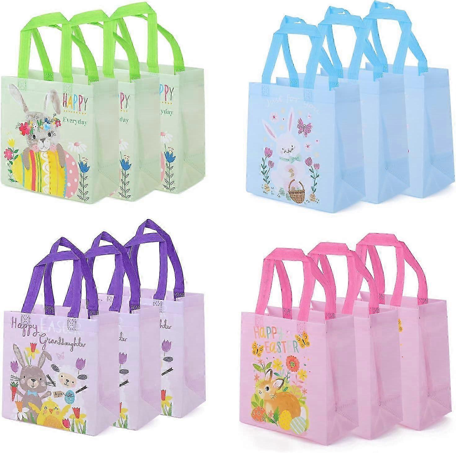 12Pack Reusable Tote Bag With Handle Easter Gift Bags, Foldable Bunny Easter Egg Non-Woven Bags