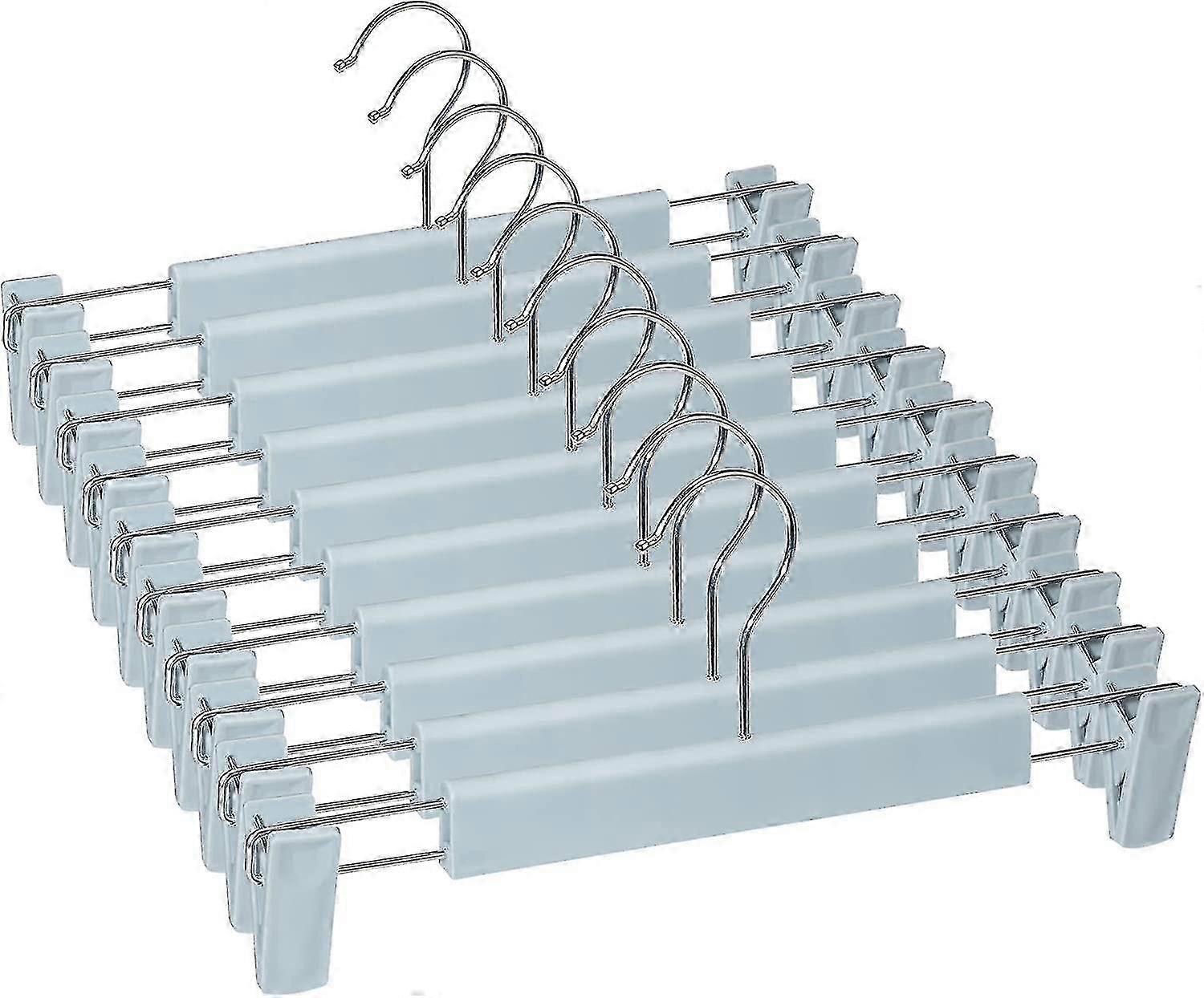 10'lu Etek Tutucu Askı Seti, Pantolon Askıları, 2 Kaymaz ve Ayarlanabilir Klipsli, Pantolon, Çorap, Etek Asmak İçin - Çok Açık Mavi