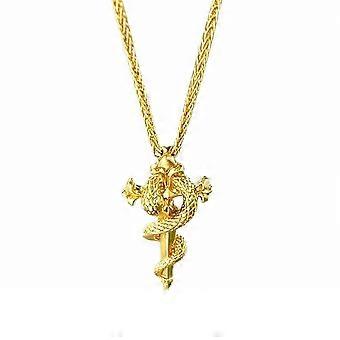 Schlangenkreuz Anhänger Charm Kette Halskette, vergoldete Kreuz Halskette