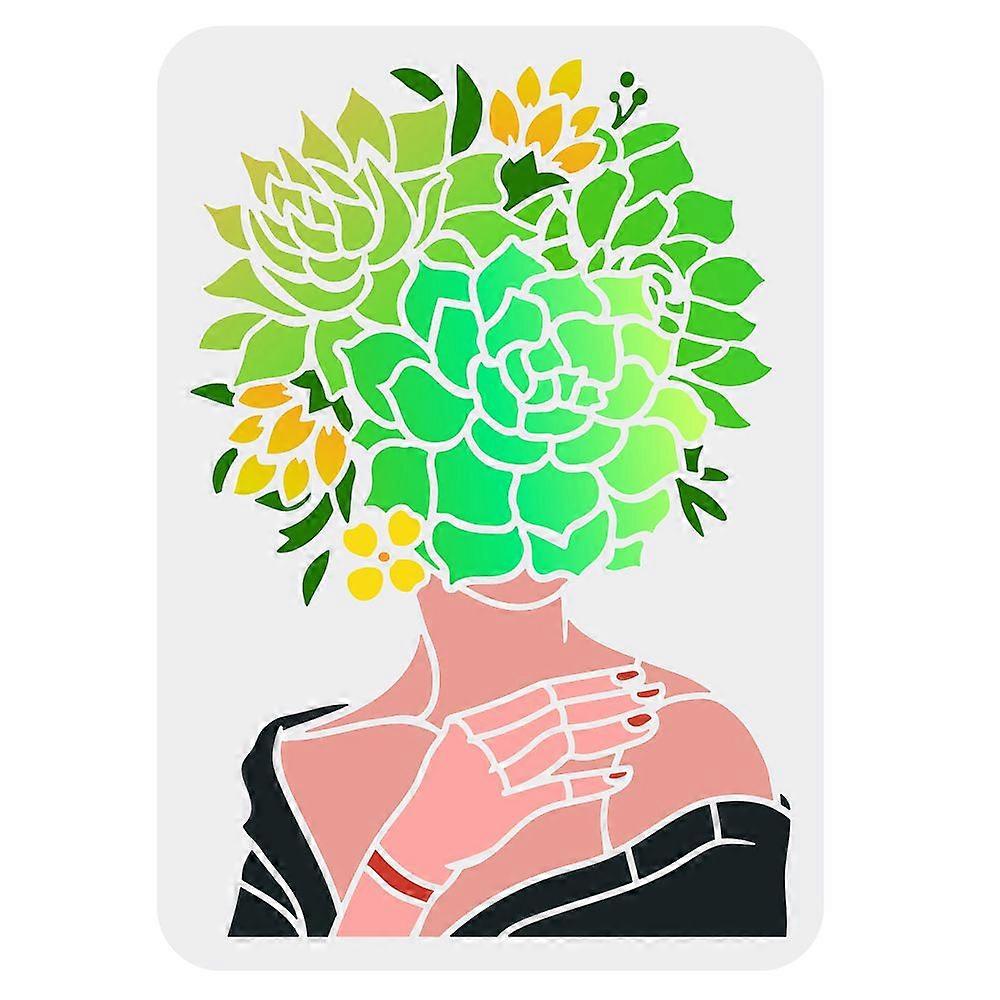 Succulent Girl Painting Stencil 11.7x8.3 inch Decorative Succulent Plants Stencil Plants Pattern Drawing Template Resuable Plastic Stencil for Paintin