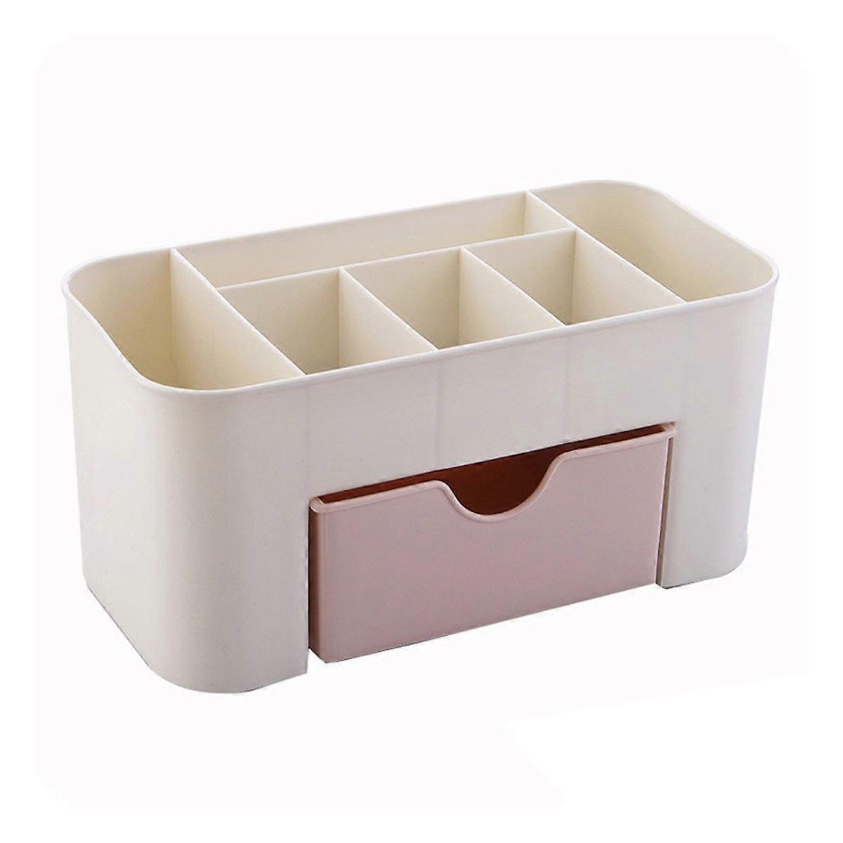 Reusable Durable Anti slip Grids Makeup Cosmetic Box with Drawer(Pink)