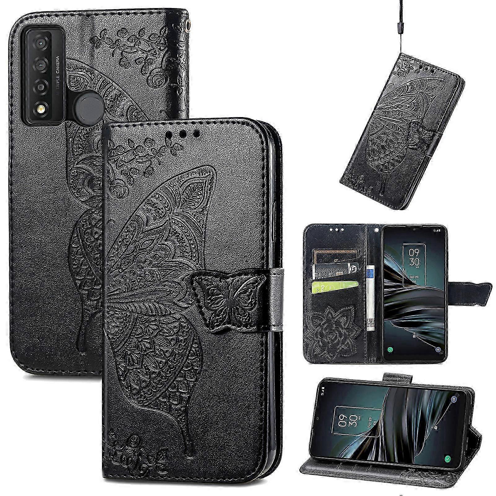 Compatible with TCL 20 XE Wallet Case Butterfly Embossed PU Leather Kickstand Card Slots Flip Folio Cover