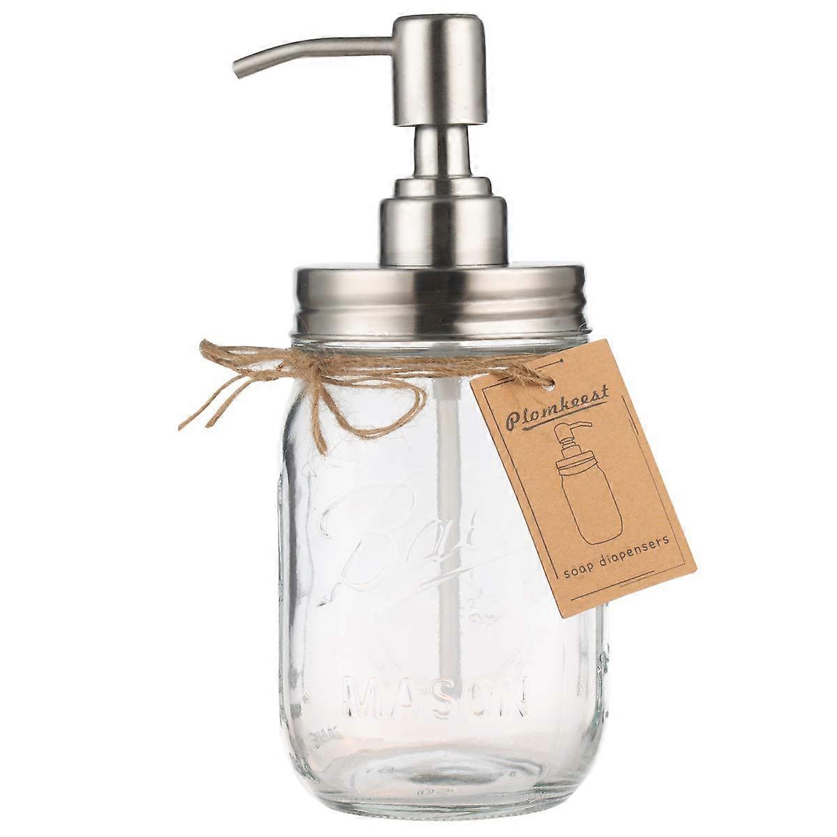 Clear Glass Mason Jar Soap Dispenser with Rust Proof Stainless Steel Pump for Bathroom & Kitchen