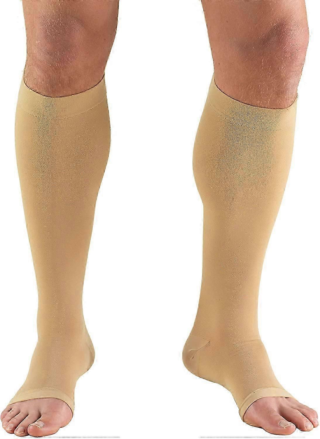 30-40 mmHg Compression Stockings for Men and Women, Knee High Length, Open Toe, Beige, 3X-Large