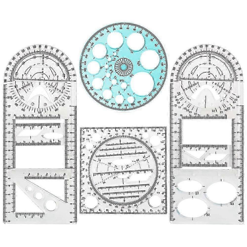 4 Pcs Multifunctional Geometric Ruler Drawing Tools Plastic Ruler Set Mathematics Measuring Drawing