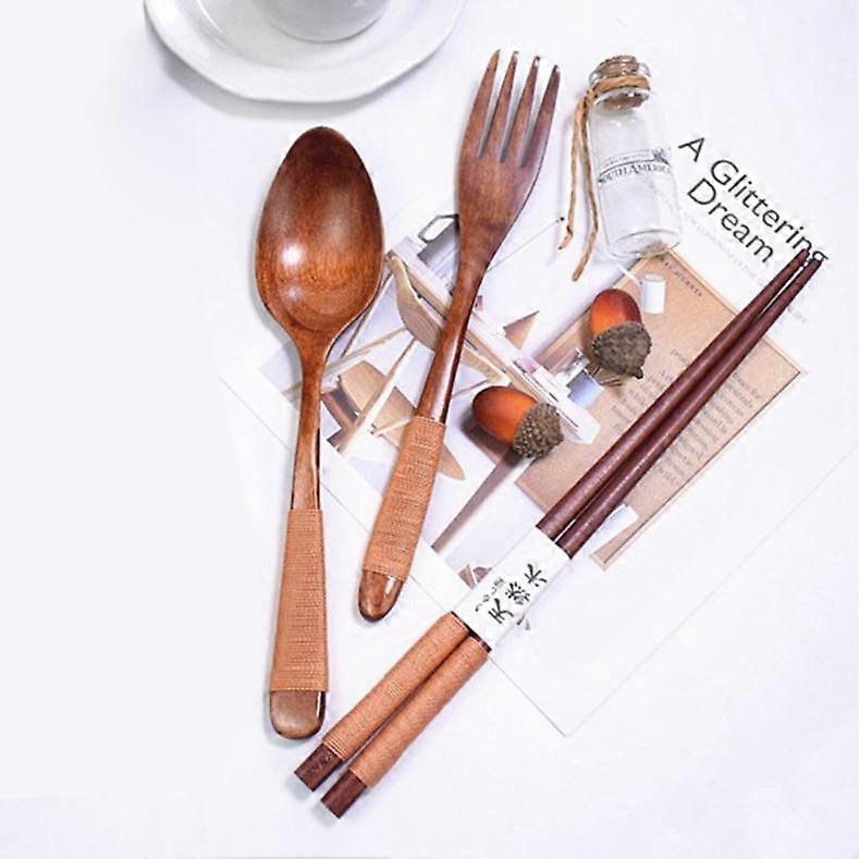 3pcs/set Home Kitchen Tableware Long Handle Spoon Fork Chopsticks Set