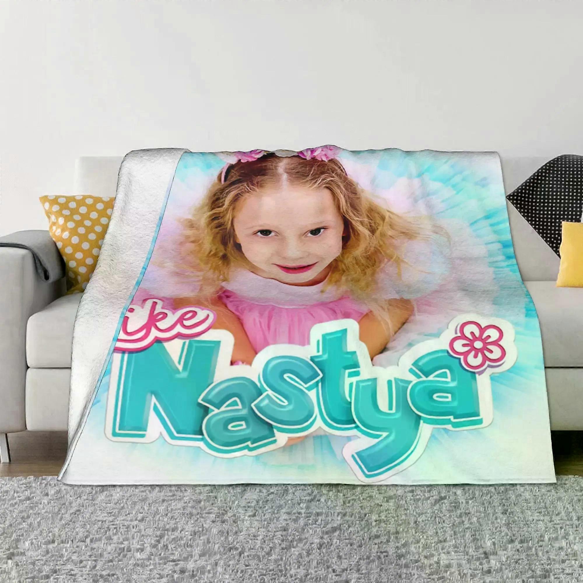 Like Nastya Knitted Blankets Kawaii Girl Cartoon Fleece Throw Blanket Bedroom Sofa Portable Soft Warm Bedspread