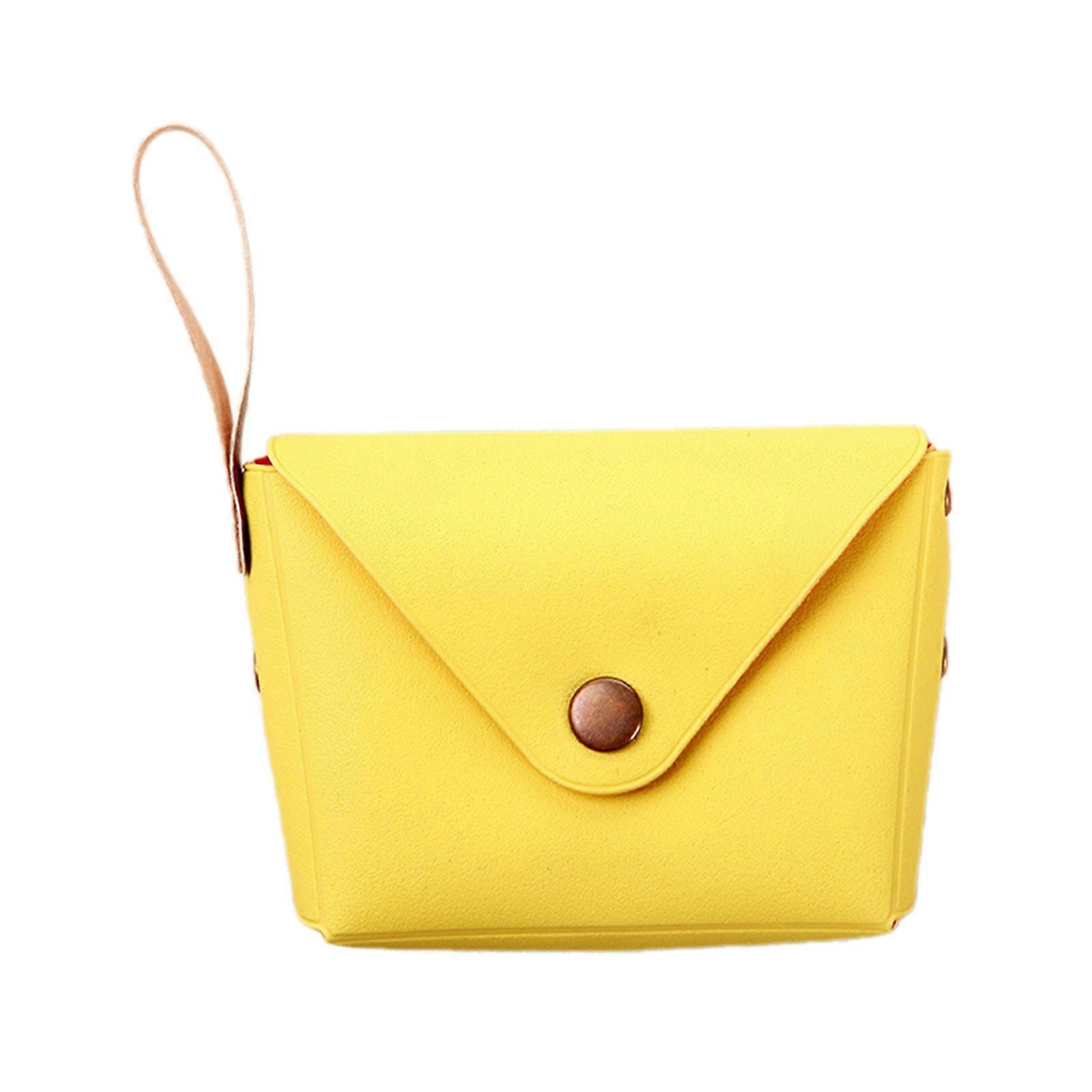 Petit porte-monnaie Mignon Monnaie Sac à main Portefeuille Mini Sac de rangement Sac à monnaie Sac à clés à la mode PU Sac à main en cuir pour les filles Jaune