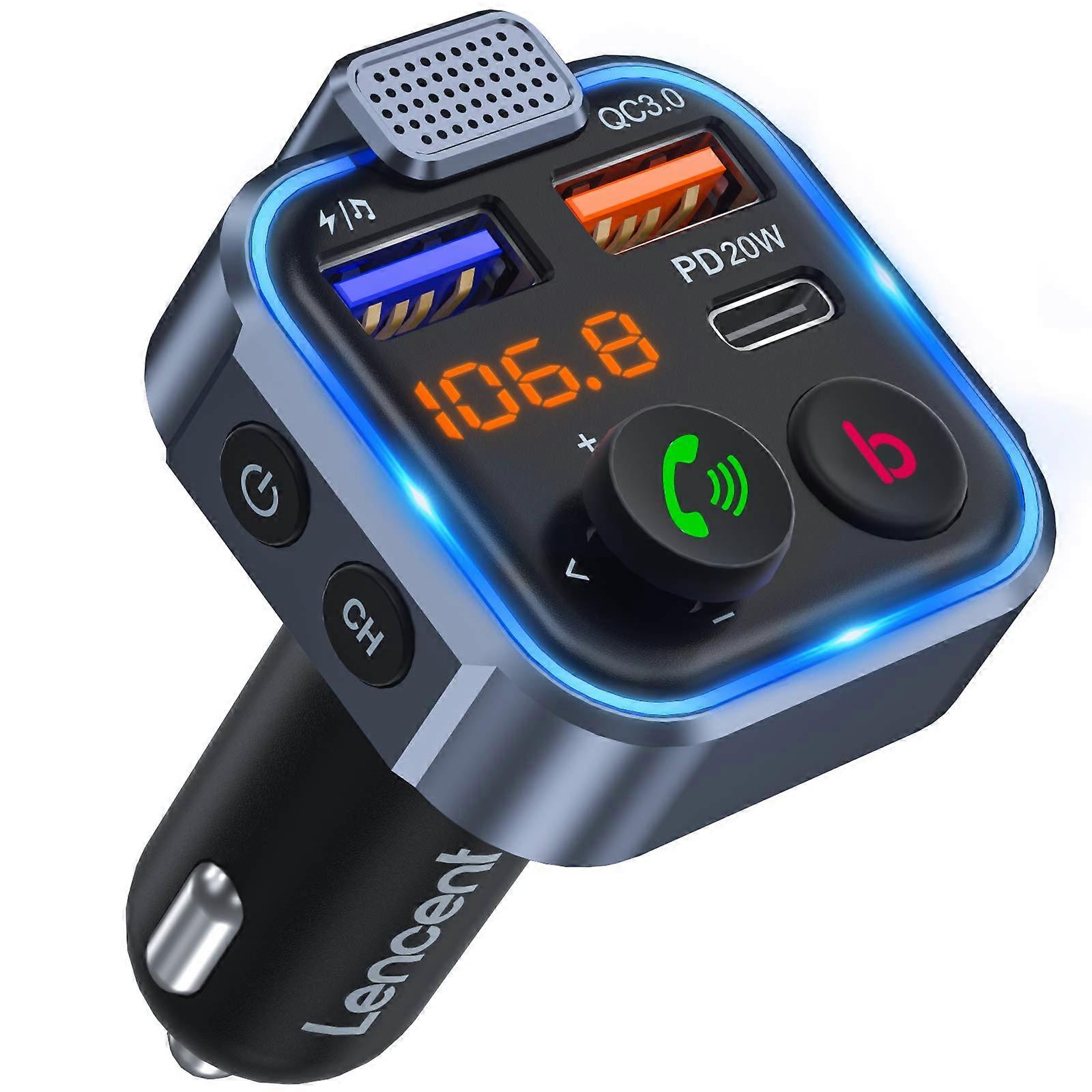 In-vehicle FM transmitter adapter, TYPE-C PD 20W+ QC3.0 Fast USB Charger, Wireless Bluetooth 5.0