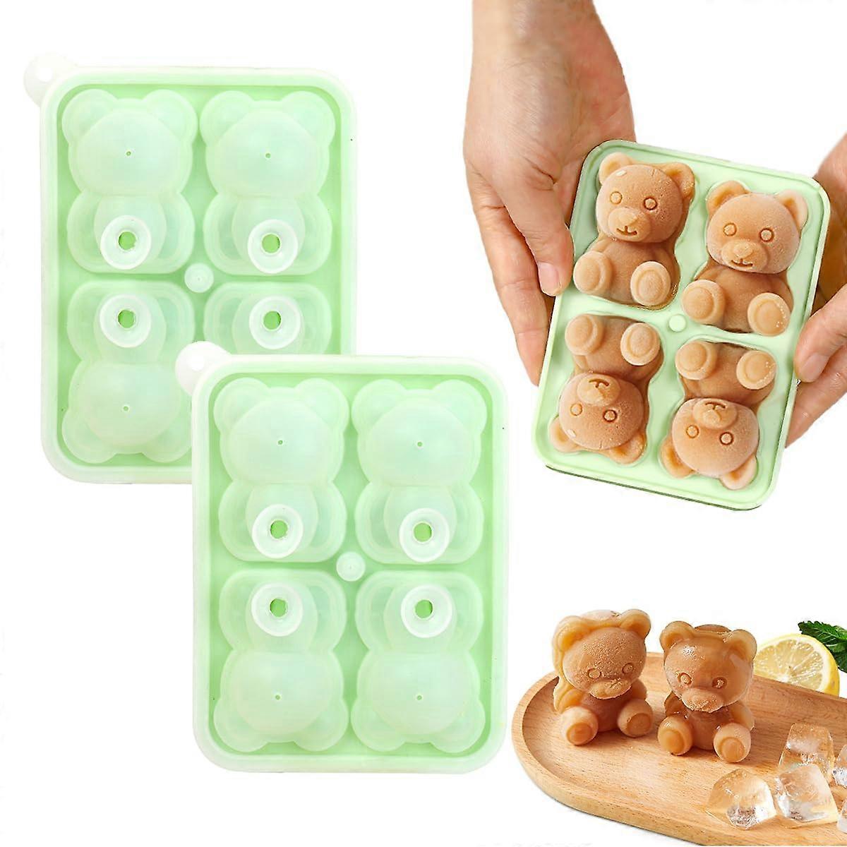 2pcs toy bear ice molds, cute 3d bear ice cube molds to make beautiful 3d ice cocktail