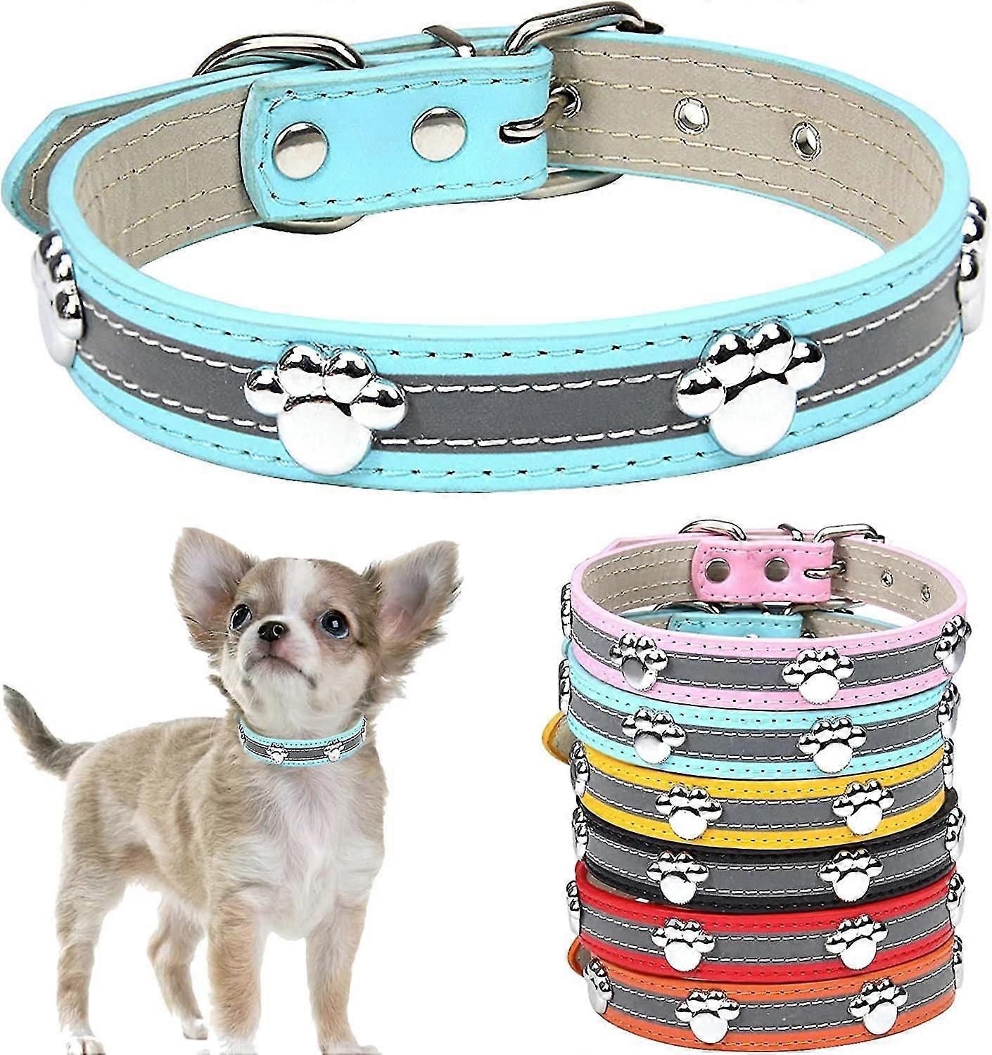 طوق الكلب العاكس مع لطيف مخلب برشام مرصع مضحك لينة بو الجلود قابل للتعديل جرو الكلب الياقات للكلاب الصغيرة والمتوسطة الكبيرة القطط الزرقاء الصغيرة (حزمة