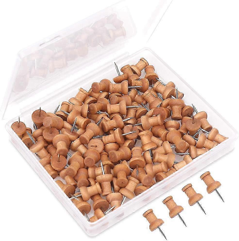 100 Count Set of Eco-Friendly Wooden Push Pins for Cork Boards - Sustainable Wall Pins Suitable for Memo Boards