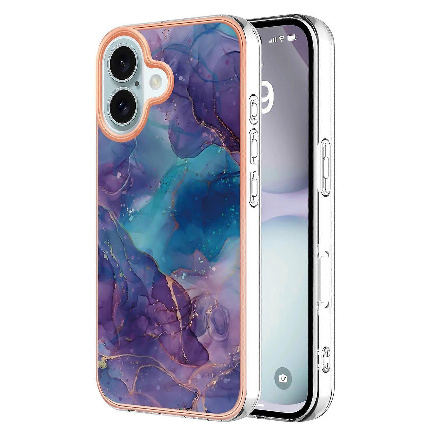YB IMD Series-16 Style-E For iPhone 16 Plus TPU Case Marble Pattern Electroplating Phone Cover