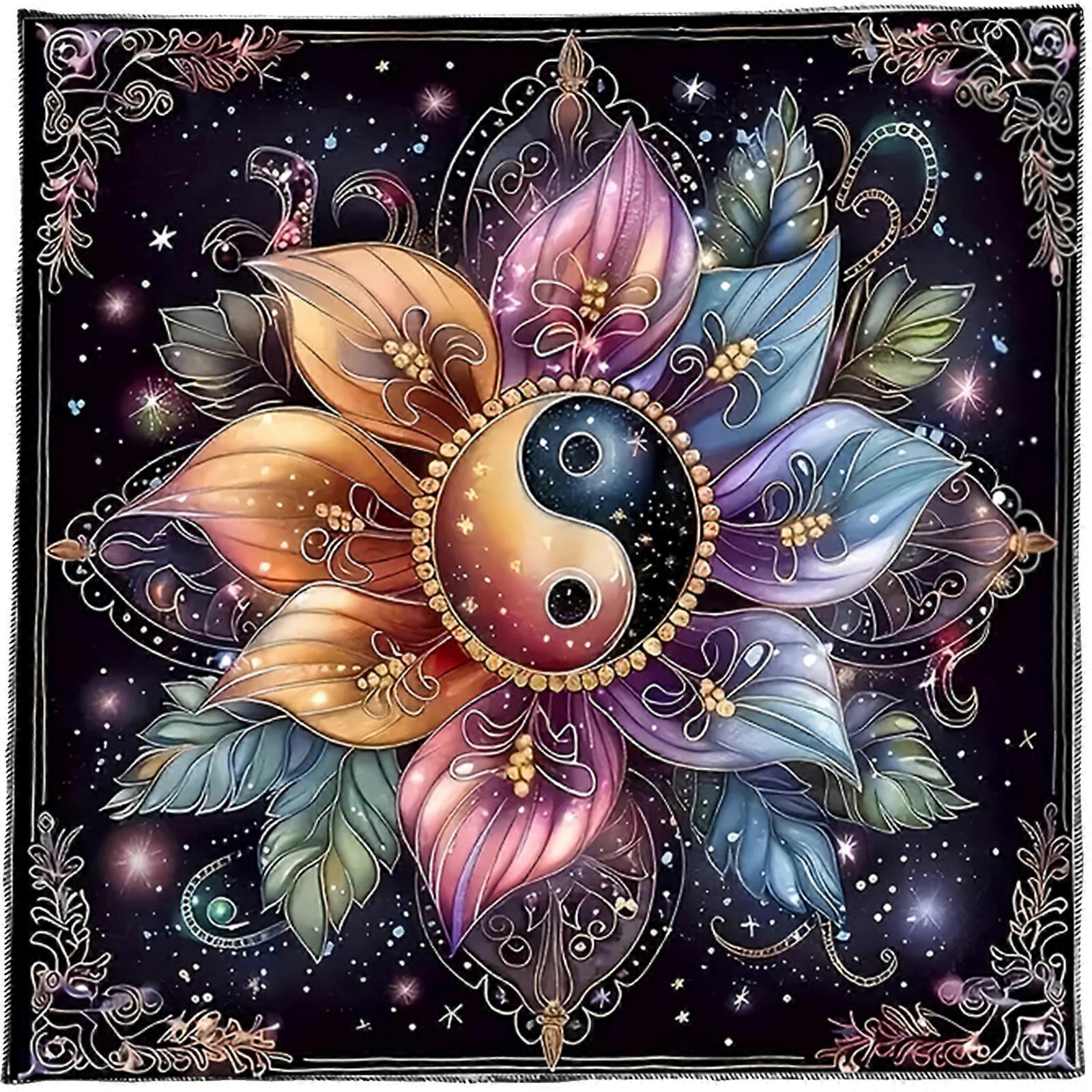 Çiçek Disk Desen Astroloji Masa Örtüsü Sunaklar Kumaş Kare Kehanet Kartı Masa Örtüsü Büyücülük Güverte Örtüsü 50x50cm