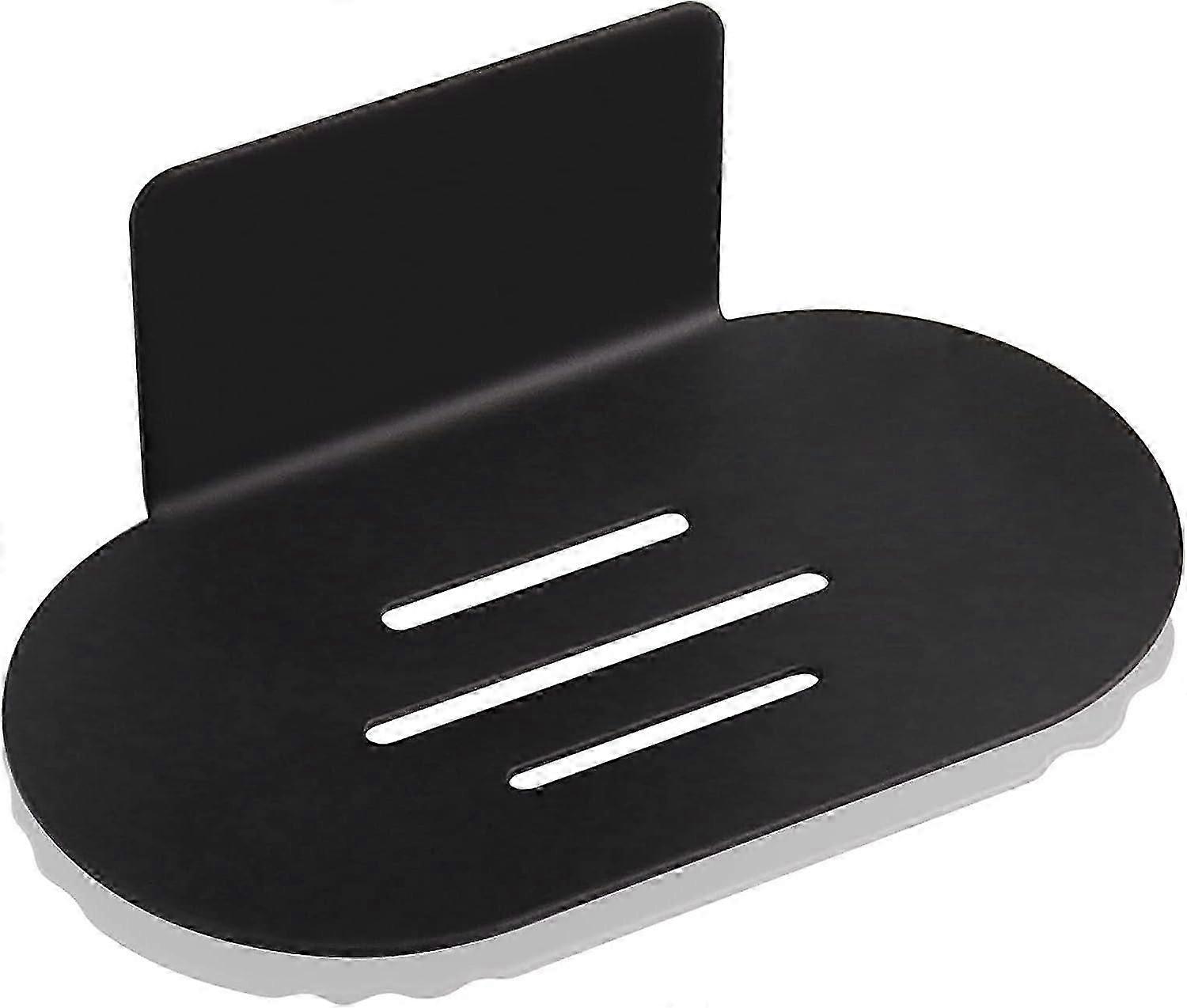 Rustfrit stål sæbeholder, sort rektangulær sæbeskål med afløb, selvklæbende, rustfri, vandtæt