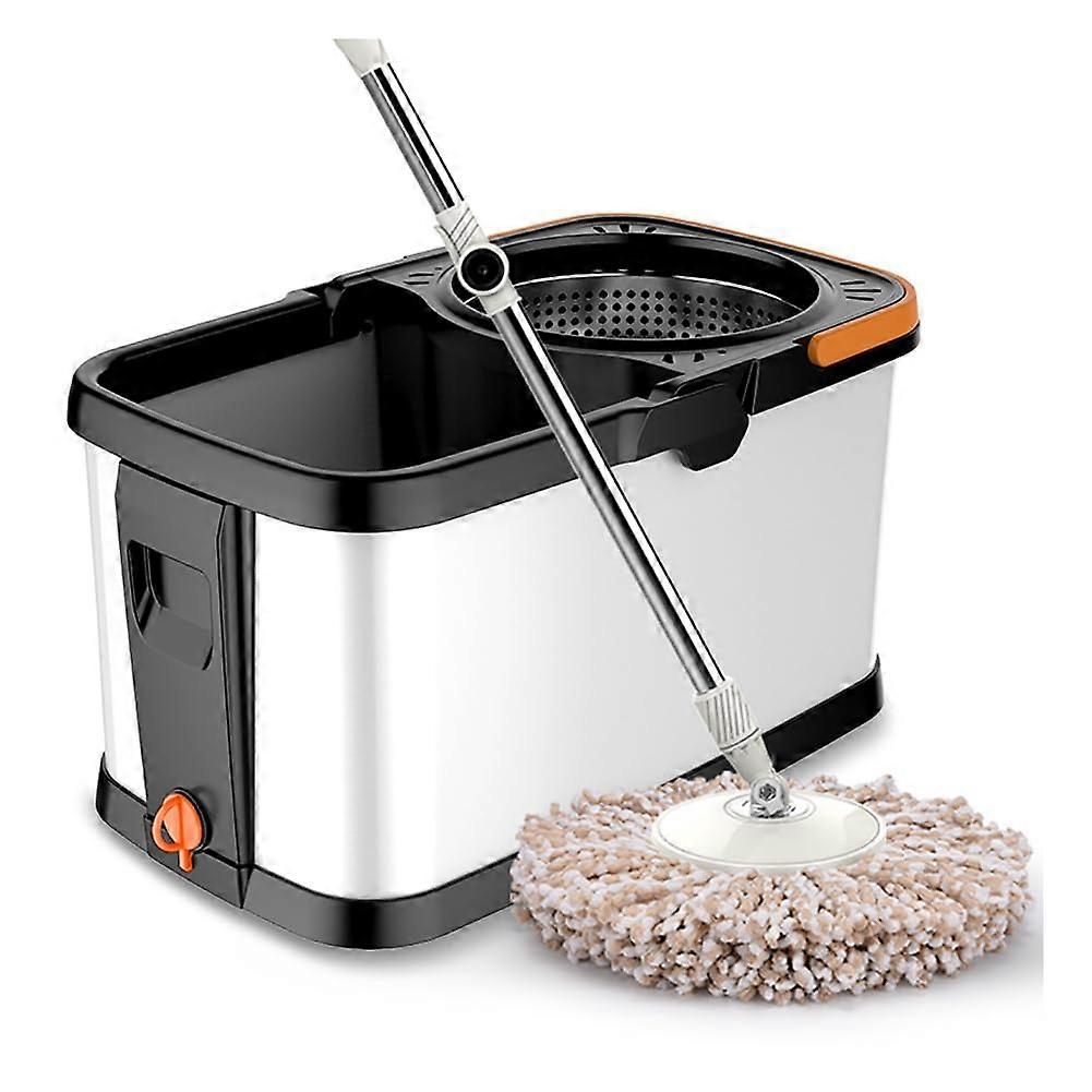 Stainless Steel Spin Mop And Bucket Set, Cleaning Bucket with Wheels, 360° Rotation