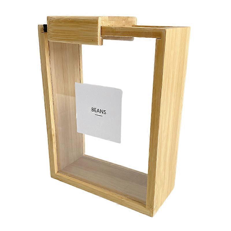 Bamboo Grain Storage Container Food Condiment Dispenser Transparent Sliding Lid Kitchen Storage Tank For Cereal, Rice, Flour