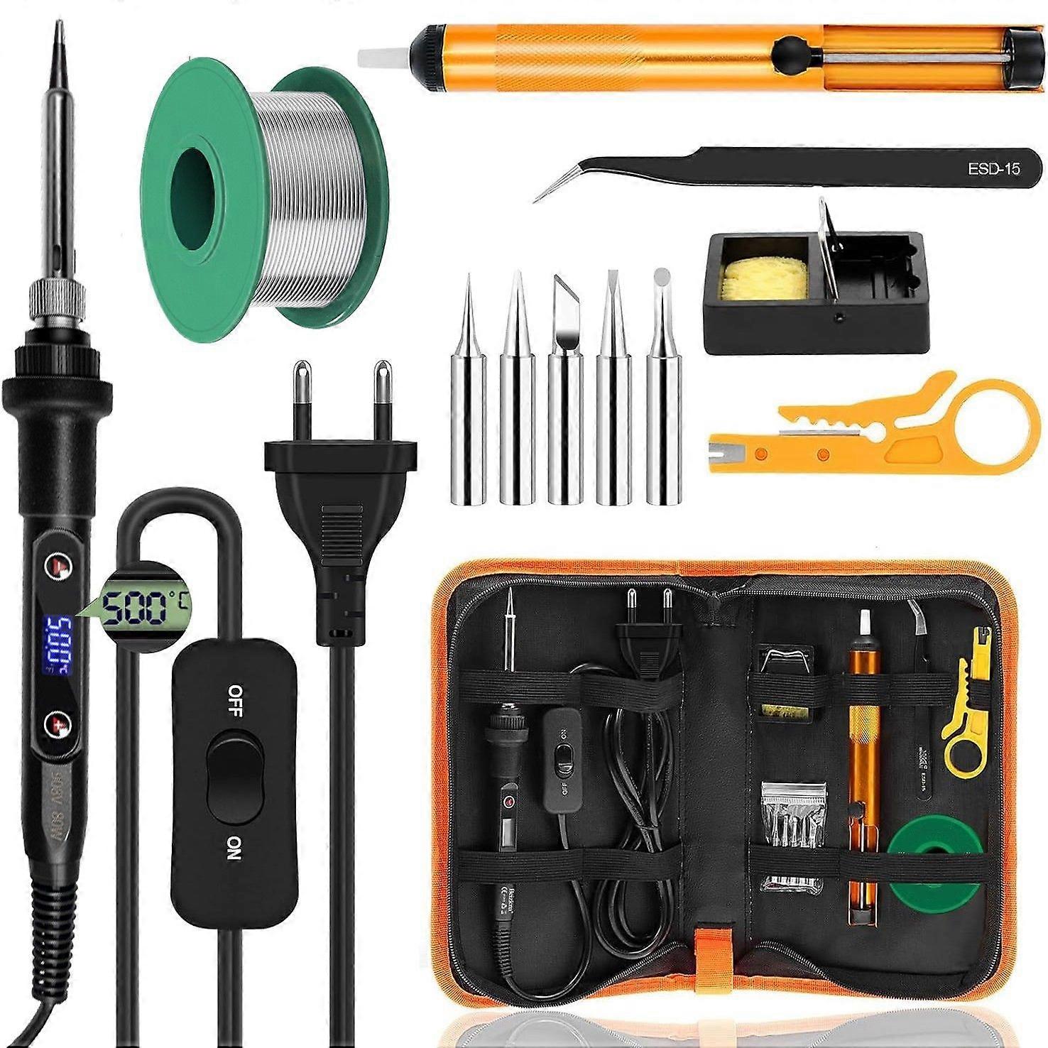 Soldering Iron Kit 80W Adjustable Temperature 180-520C Precision Electronics with ON/OFF Switch, 5 Soldering Tips, Desoldering Pump, Solder Wire, So
