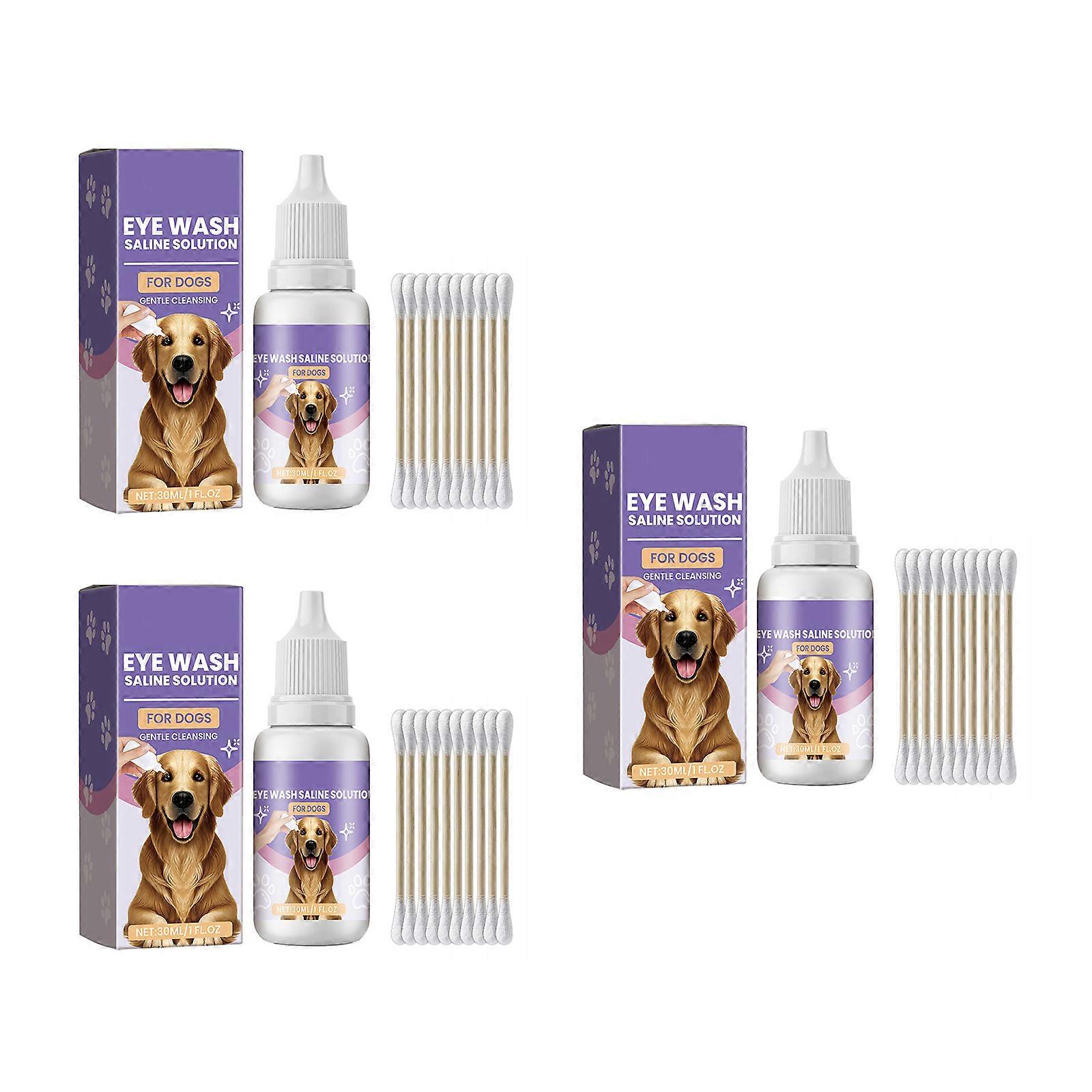 3 bouteilles de rinçage des yeux pour chien Solution de lavage des yeux pour animaux de compagnie Solution saline pour un usage quotidien Élimination des taches de larmes Gouttes pour les yeux