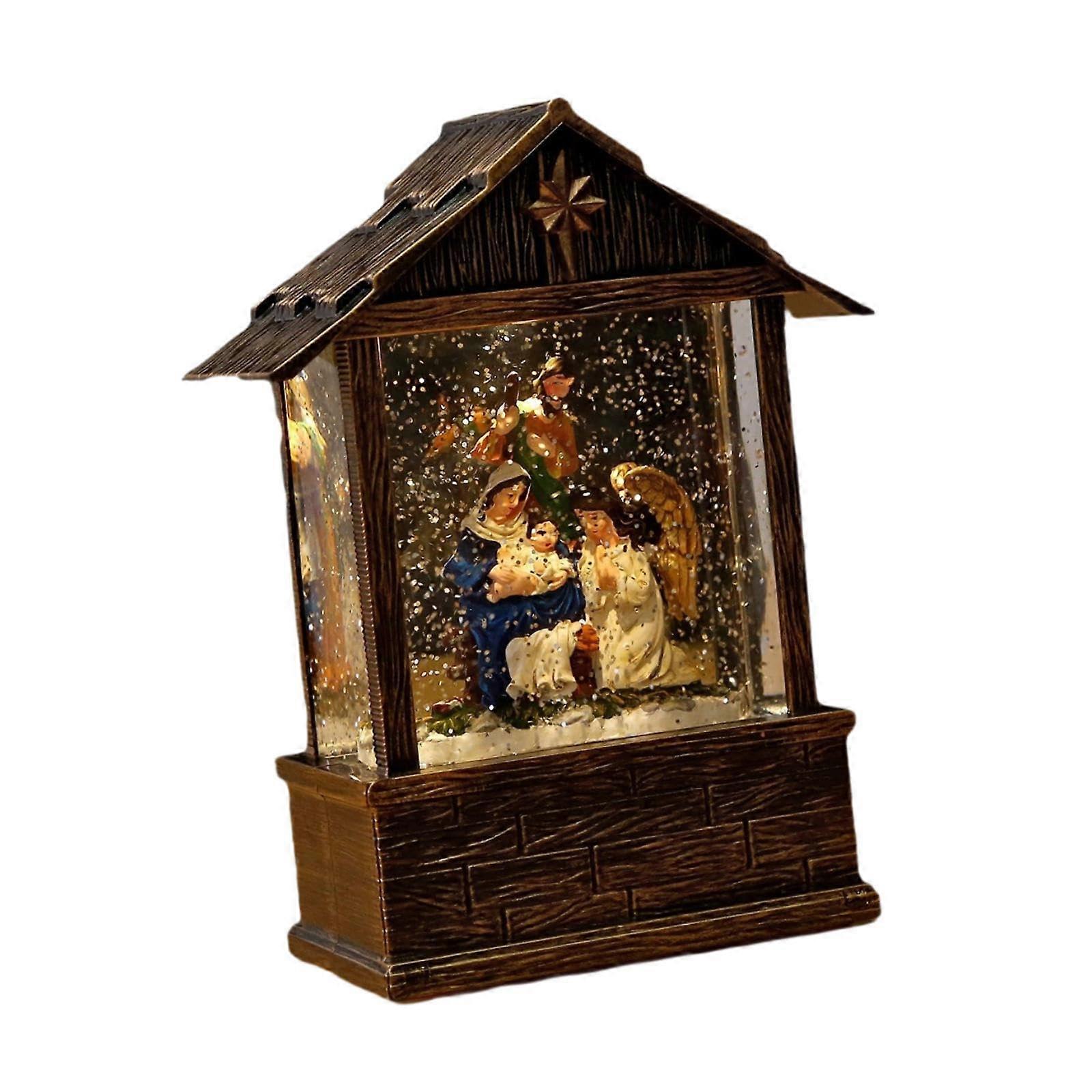 Lighted Christmas Snow Globe Night Light Lantern Decoration with Water Feature, Angel Design for Holiday Shelf Decor