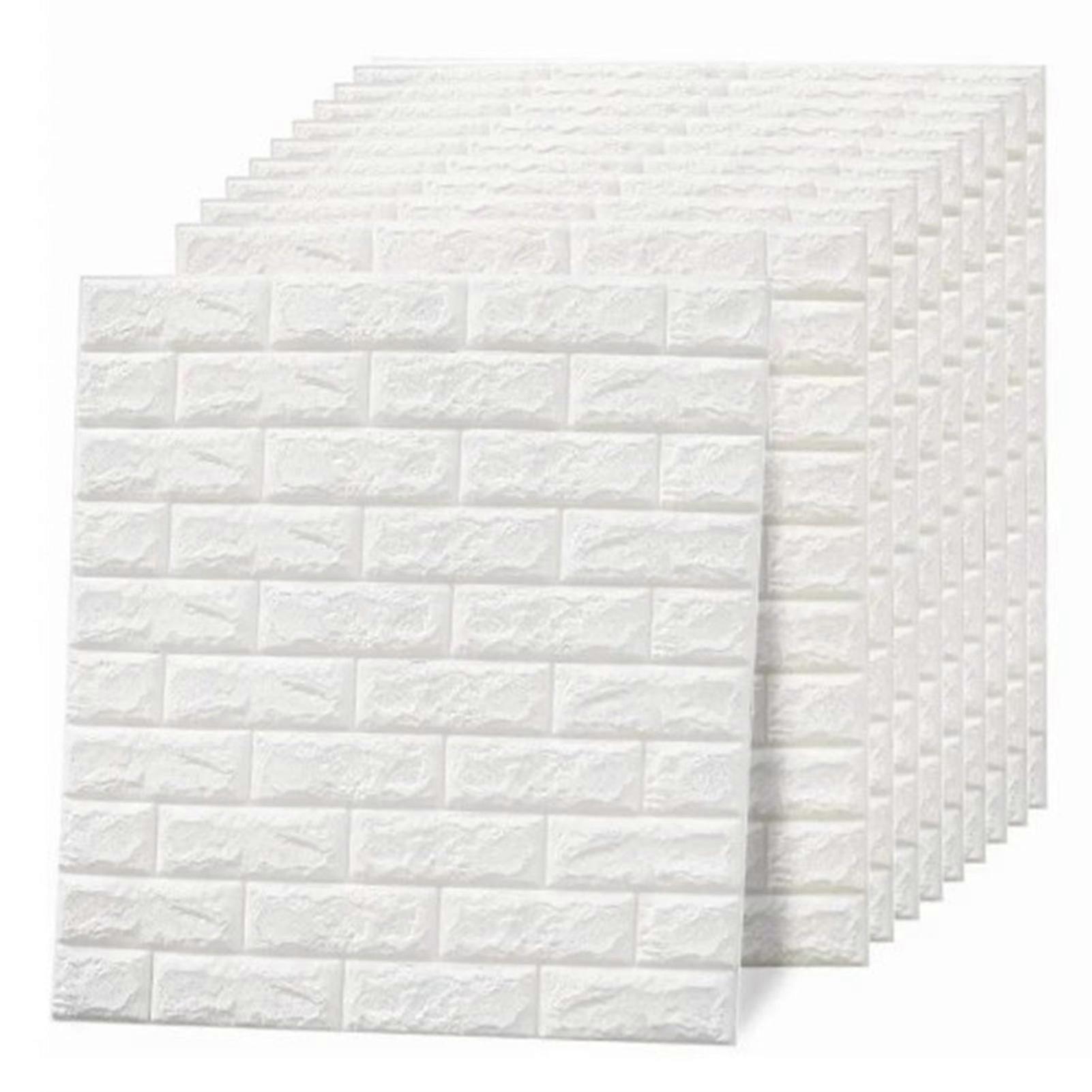 10 Stück 3D Selbstklebende Wasserdichte Ziegeltapetenpaneele - Weiß
