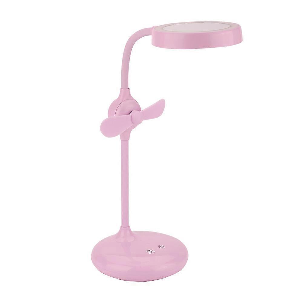 Led Makeup Eye - protection Mirror Stepless Adjustable Touch Control  Table Lamp with fan Pink