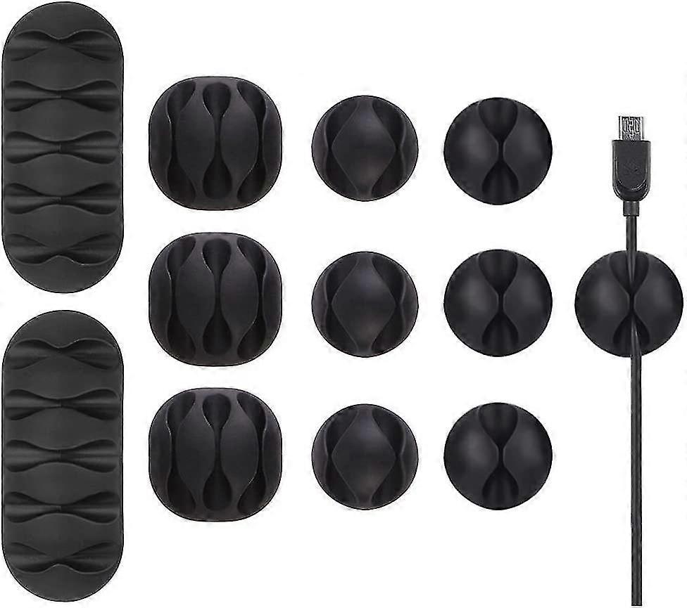12 Pack Durable Cable Clips - Black Cable Organizer for TV PC Laptop Home