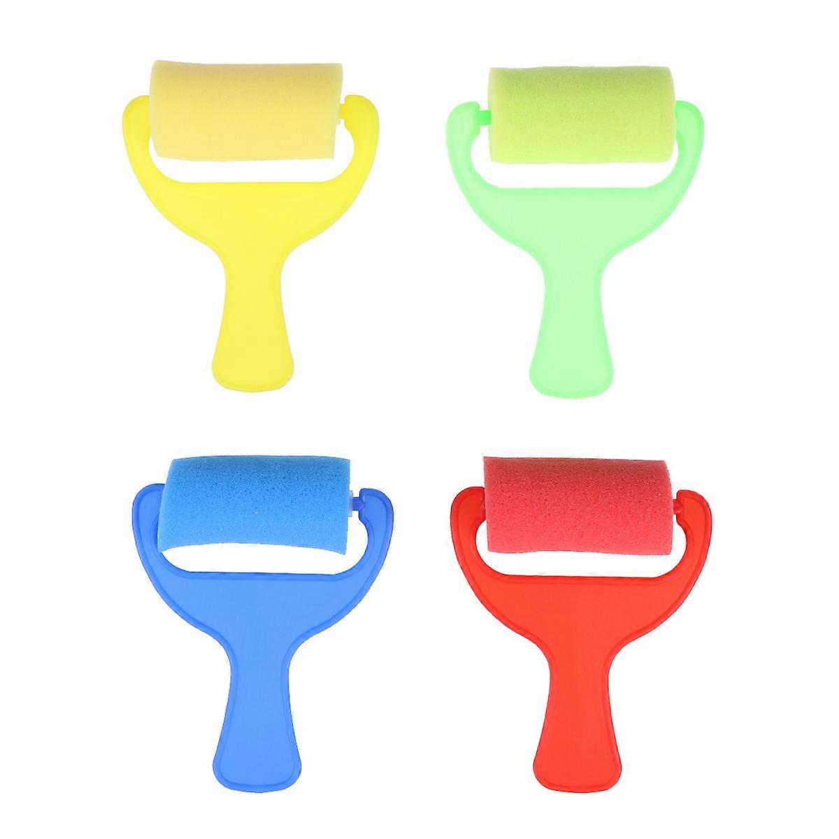 クリエイティブアートプロジェクト用の8個のカラフルなスポンジペイントローラーとブレイヤー–子供の学習とDIYクラフトのための耐久性のある手のきれいなペイントツール