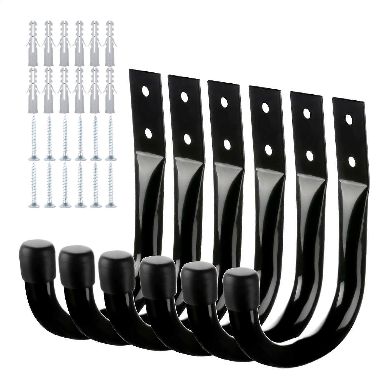 Garage Hooks Wall Mount, Heavy-Duty Tool Organizer Rack, 6-Pack, Durable Storage Hangers for Garage and Workshop