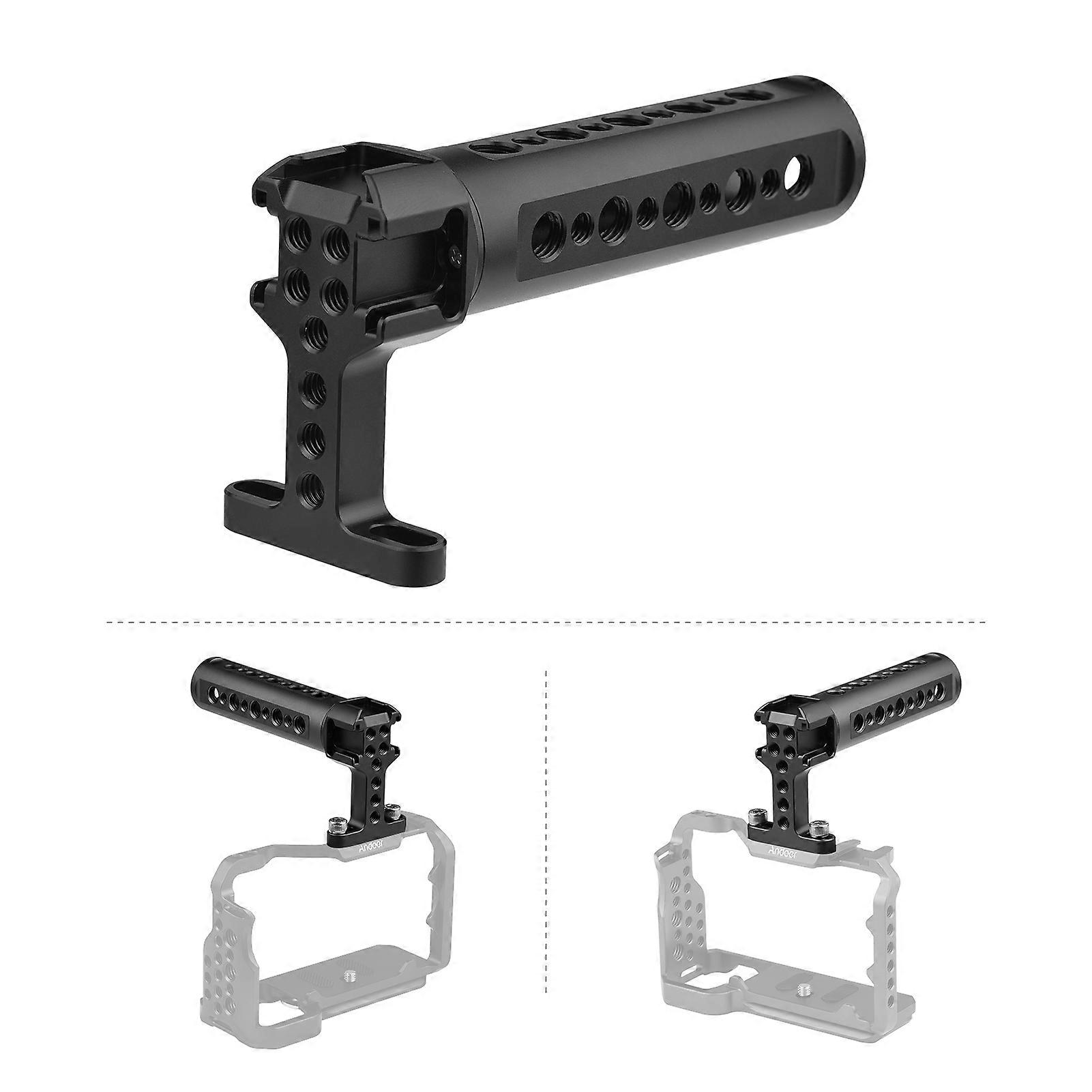 Universal Camera Cage Top Handle Grip with Cold Shoe Mounts, Black