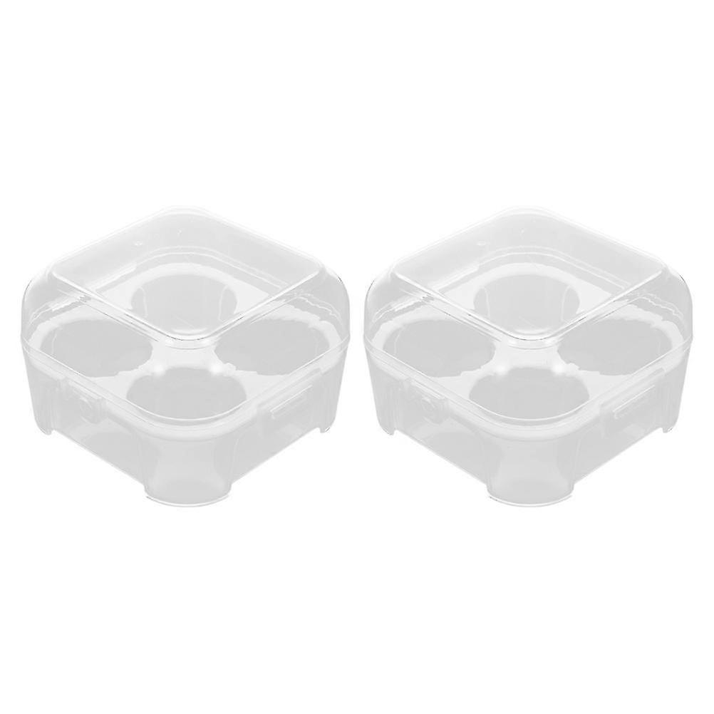 2Pcs Transparent Egg Storage Box with Lid, 4 Grids, 9.6X9.6CM