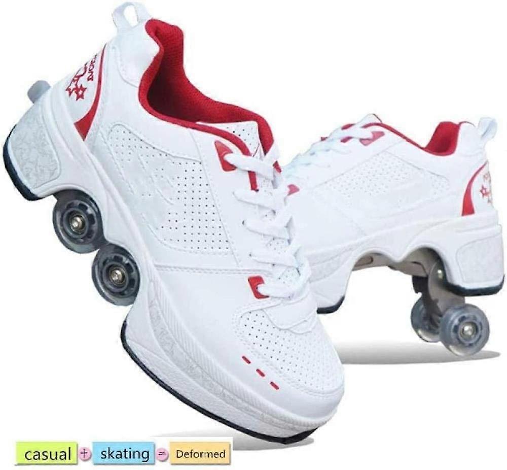 Ice Skates Pulleys Shoes Multifunctional Deformation Roller Skating Quad Skating Outdoor Sports, Red36