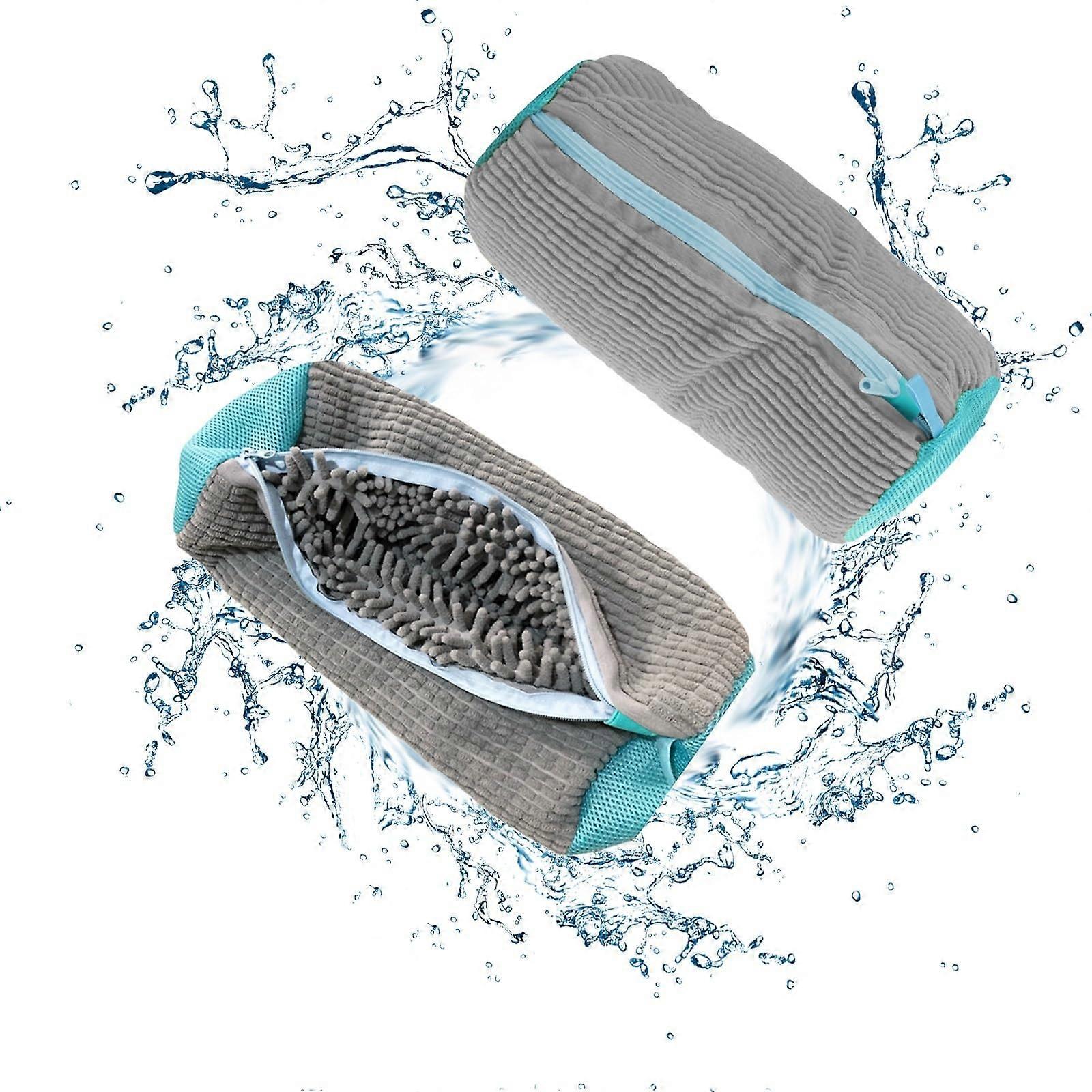 Shoe Wash Bag, Pack of 2, 360° Cleaning Fluff, 43x18cm, Reusable, Gray